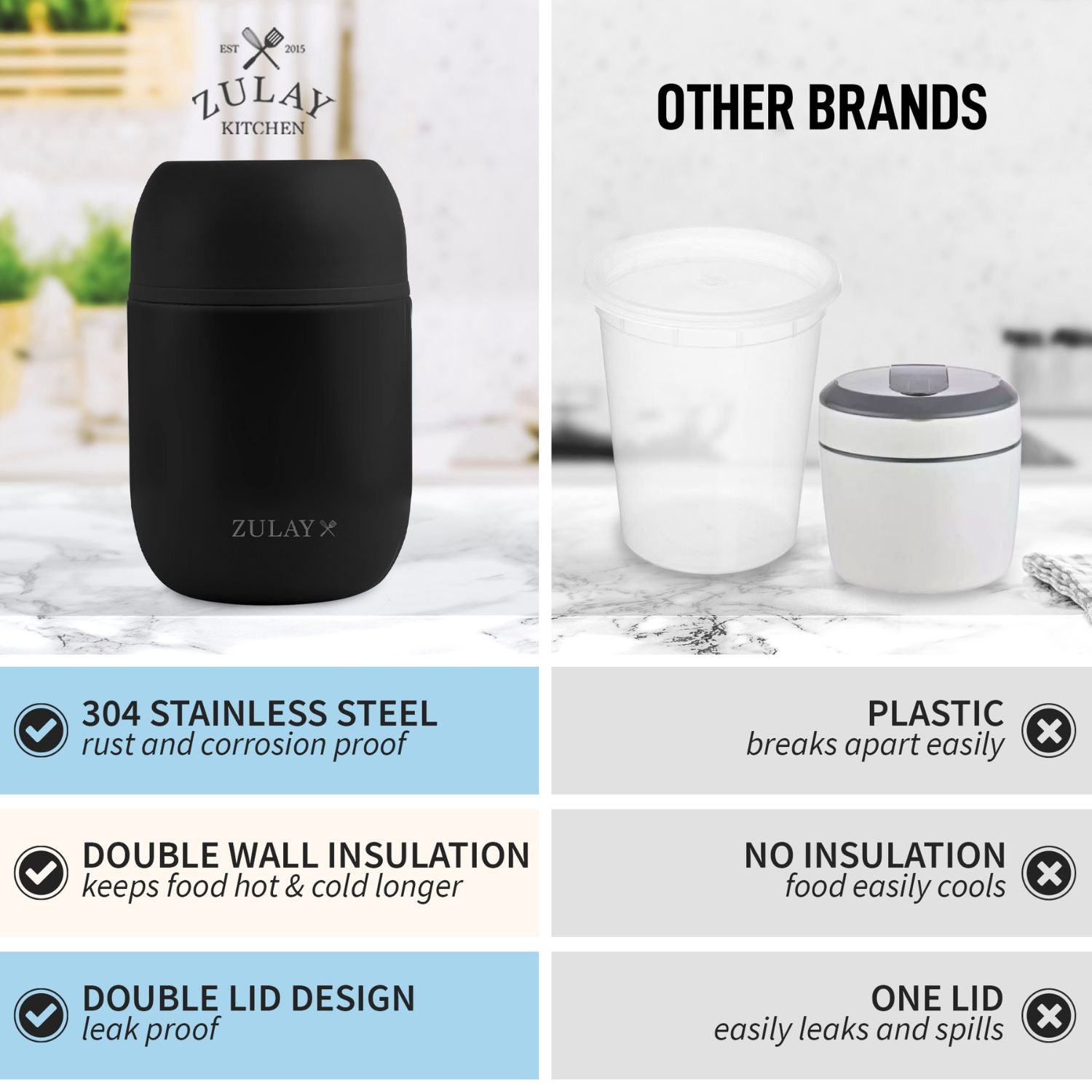 Crafted with 304 Stainless Steel Vacuum Insulated Lunch Container by Zulay Kitchen