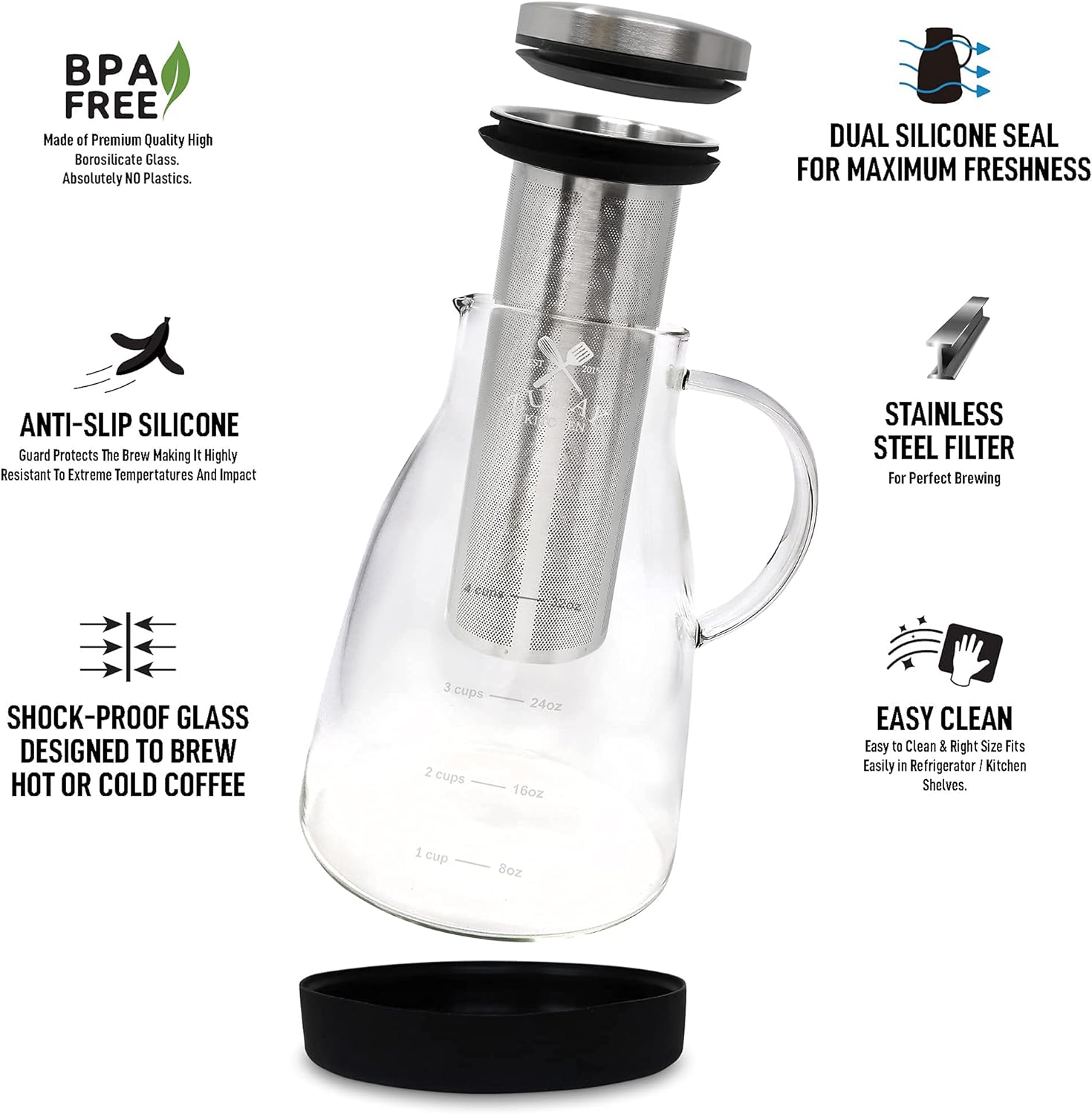 BPA-free 1L Cold Brew Coffee Maker with Glass Carafe by Zulay Kitchen