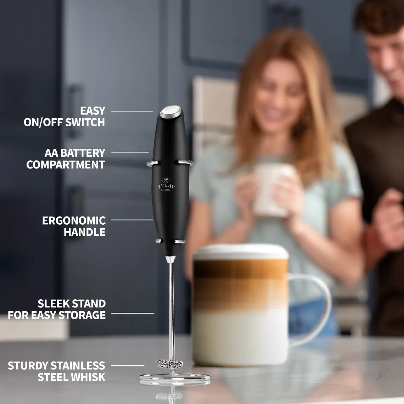Milk Frother with Stand, Batteries Included
