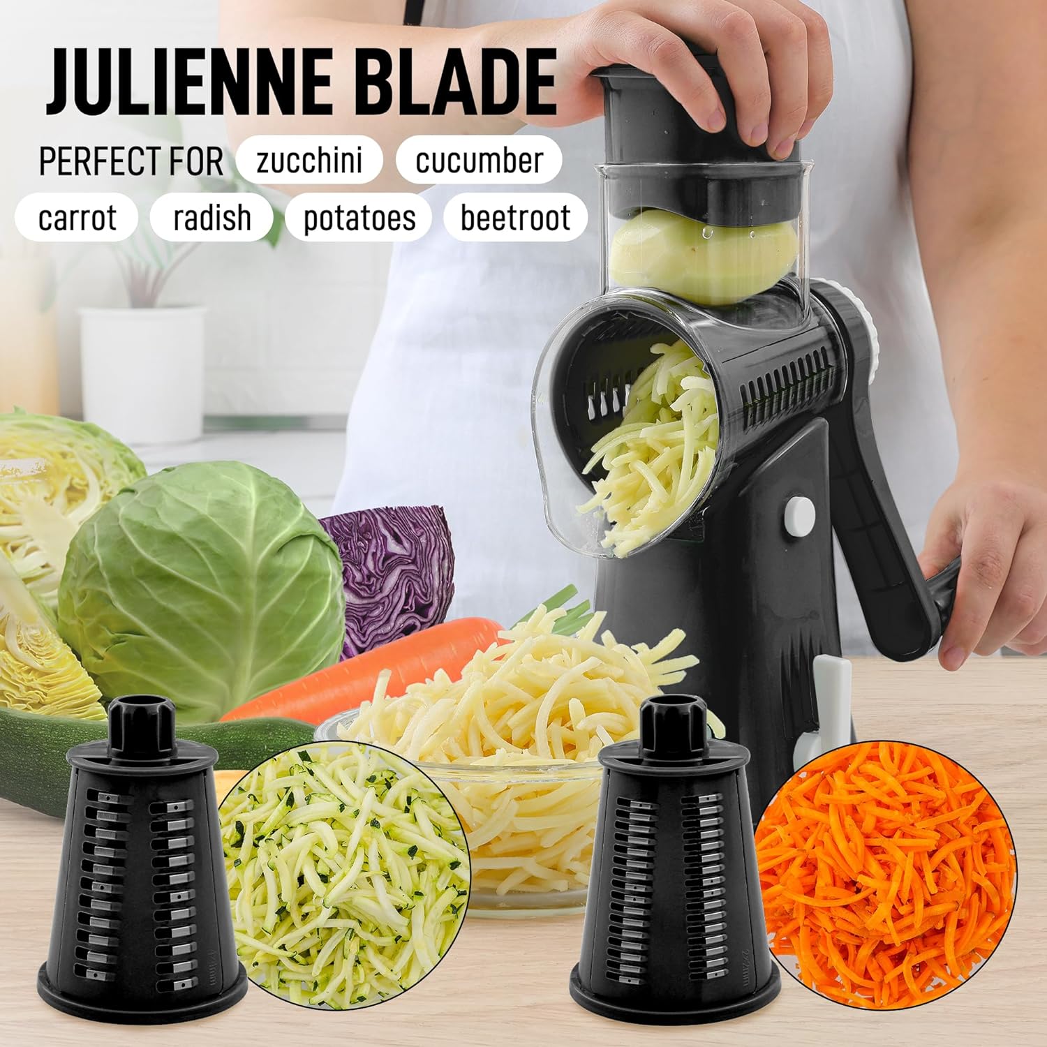 Rotary Vegetable Cheese Grater Potato Slicer Rotary Handheld Grater with 5  Blade
