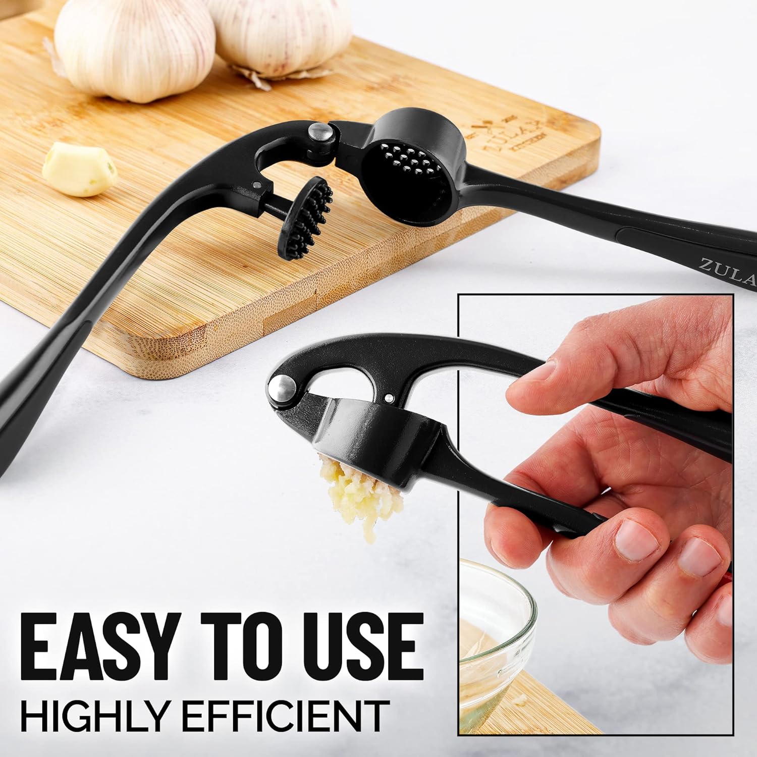 Zulay 2-in-1 Garlic Press Set Dual Function Garlic Mincer & Slicer - Garlic Crusher with Cleaning Brush & Silicone Garlic Tube Peeler