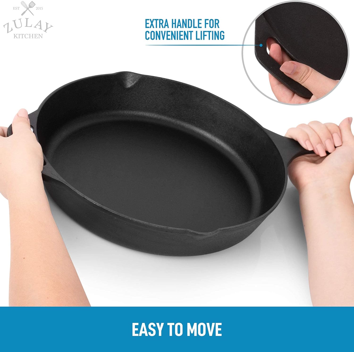 12-Inch Cast Iron Skillet W/ Handle Hang-Hole Cooking Kitchen