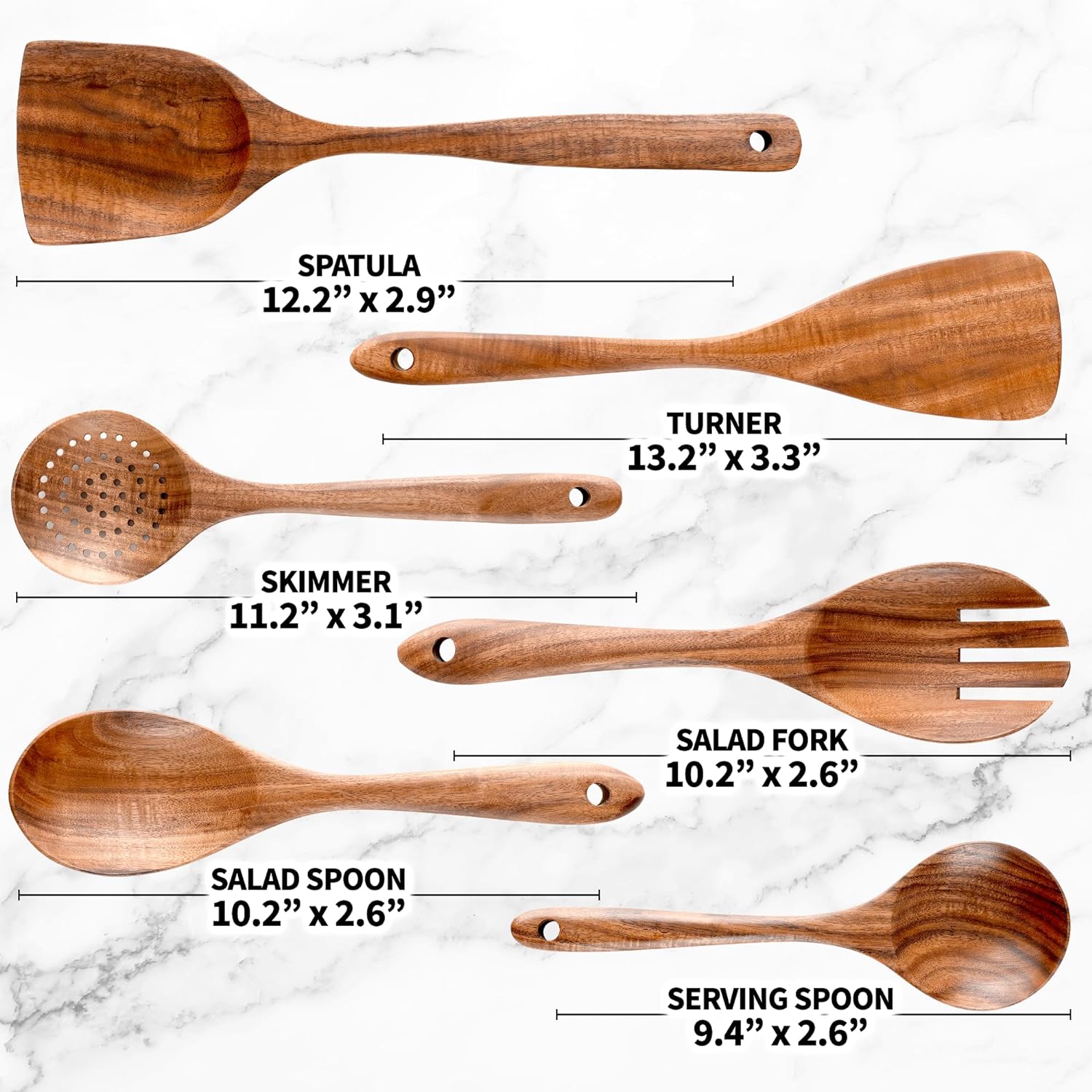 Teak Wooden Cooking Spoons (6 Pc Set)