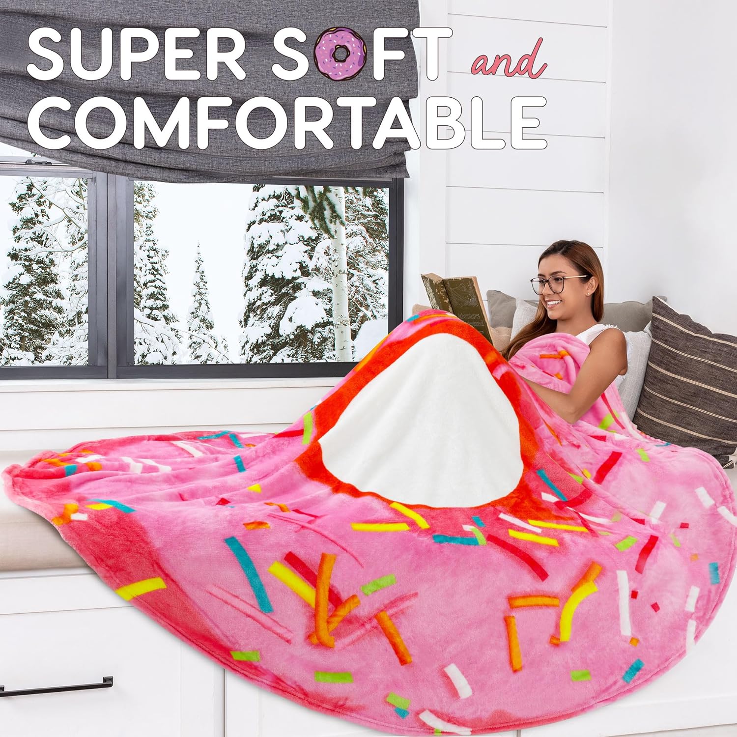 Giant Double Sided Novelty Blanket for Adults & Kids (60 Inches) - Pink Donut