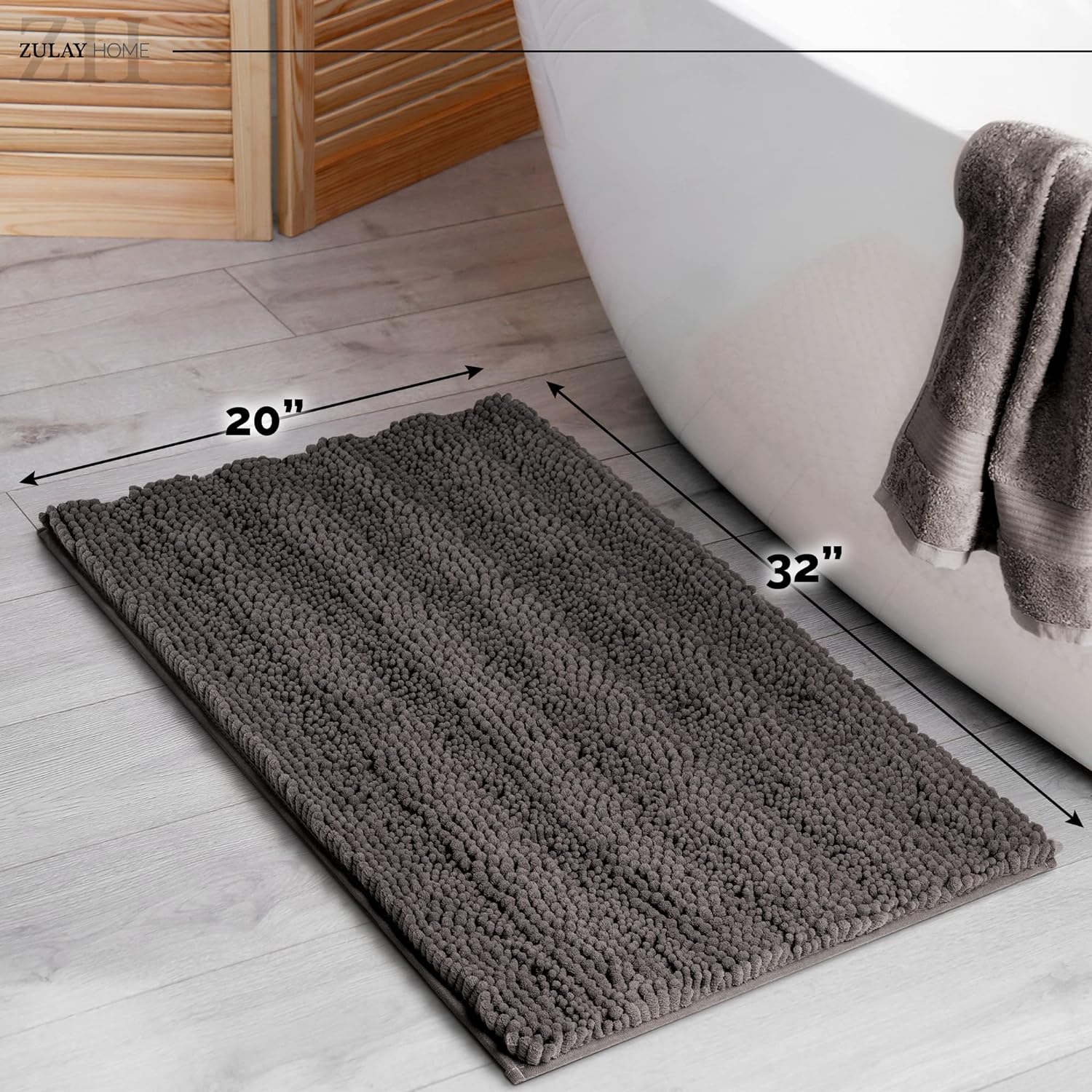 Zulay Kitchen Soft Shaggy Bathroom Rug, 20 x 32 Stone Grey