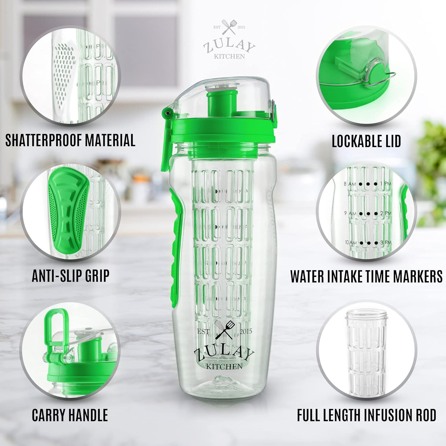 Zulay Kitchen Hydration Nation Portable Water Bottle with Fruit Infuser -  Green, 1 - Fry's Food Stores