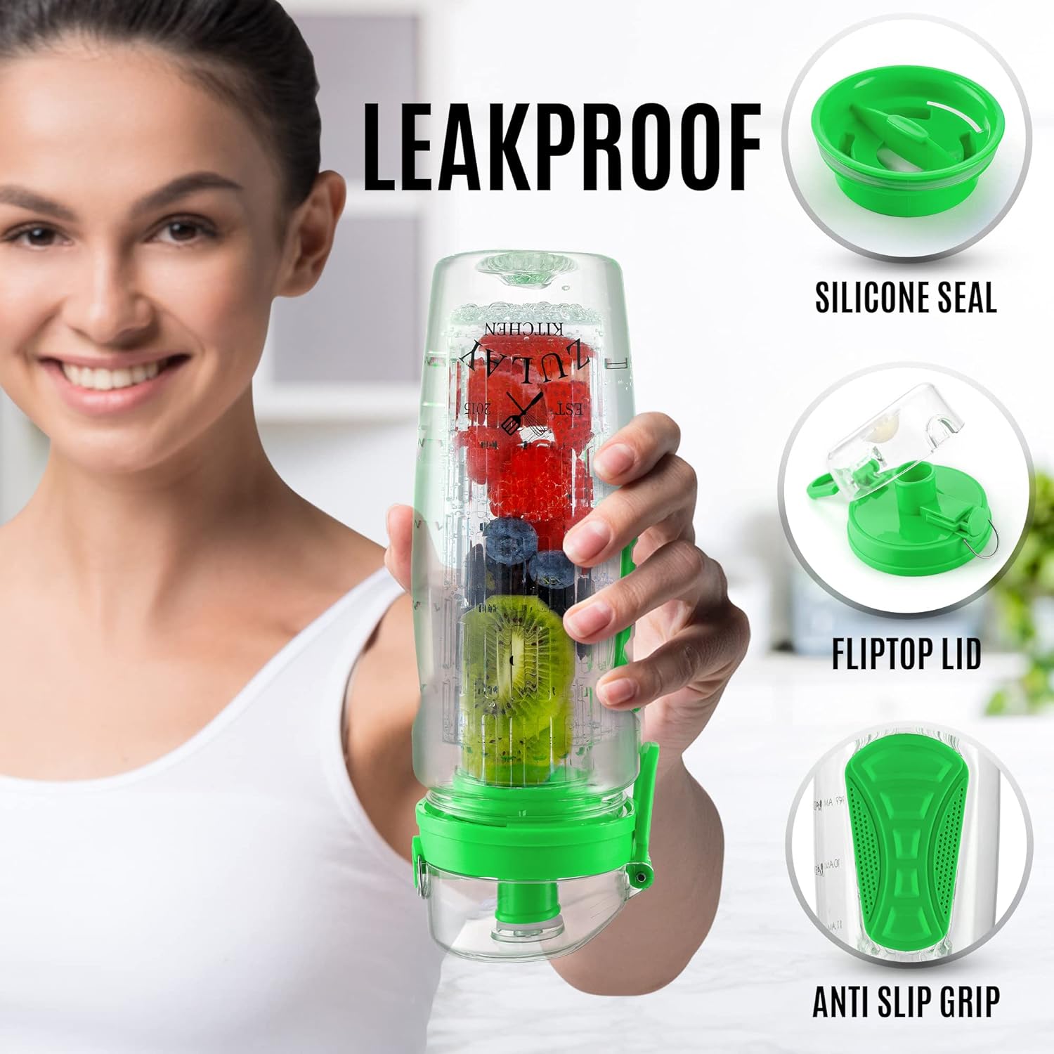 Water Bottle ALL-IN-ONE - Fruit Infuser - Blender Bottle - Water