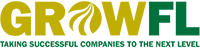 Logo of GrowFL with green text and leaf design on a white background