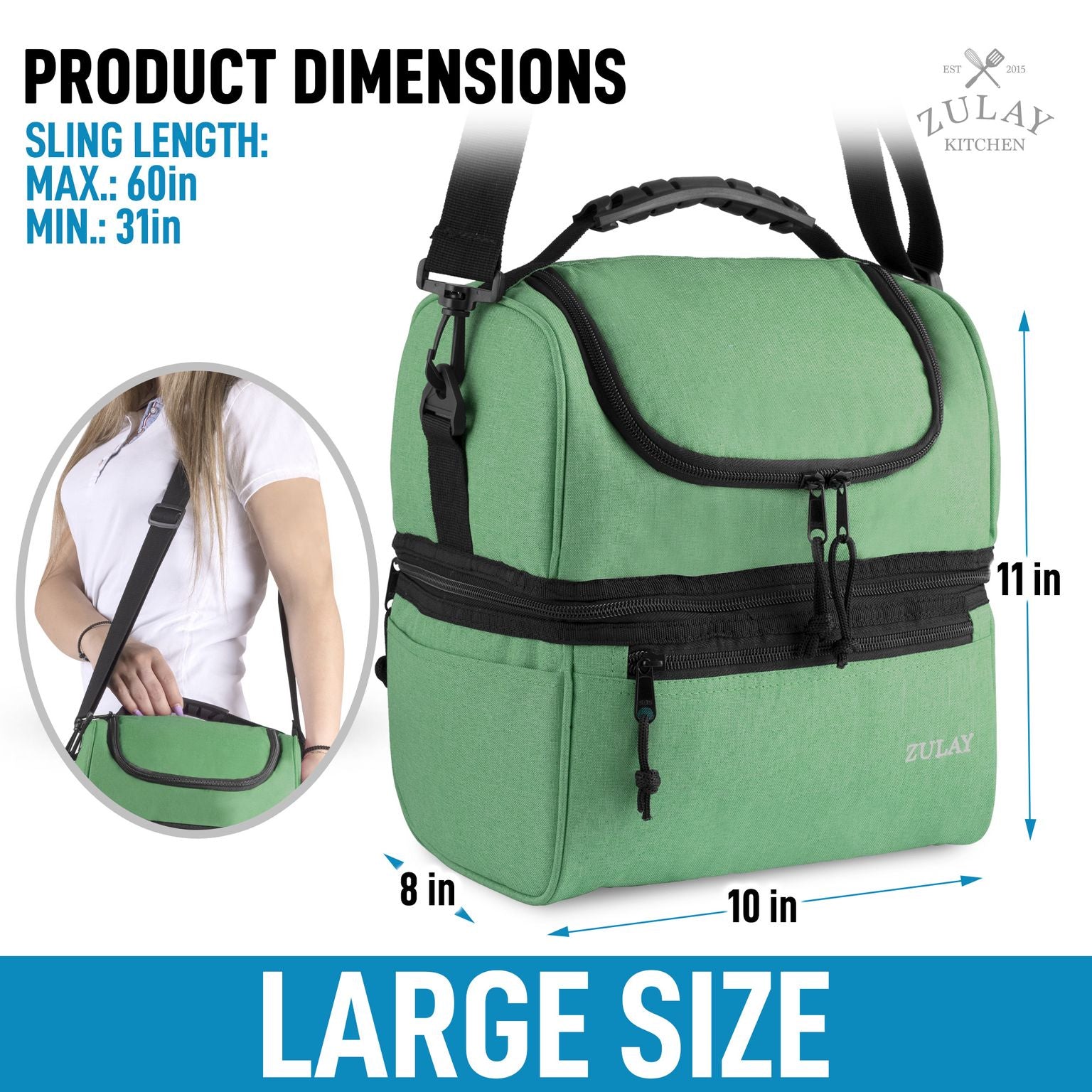 Zulay Kitchen Insulated 2-Compartment Lunch Box Bag With Strap