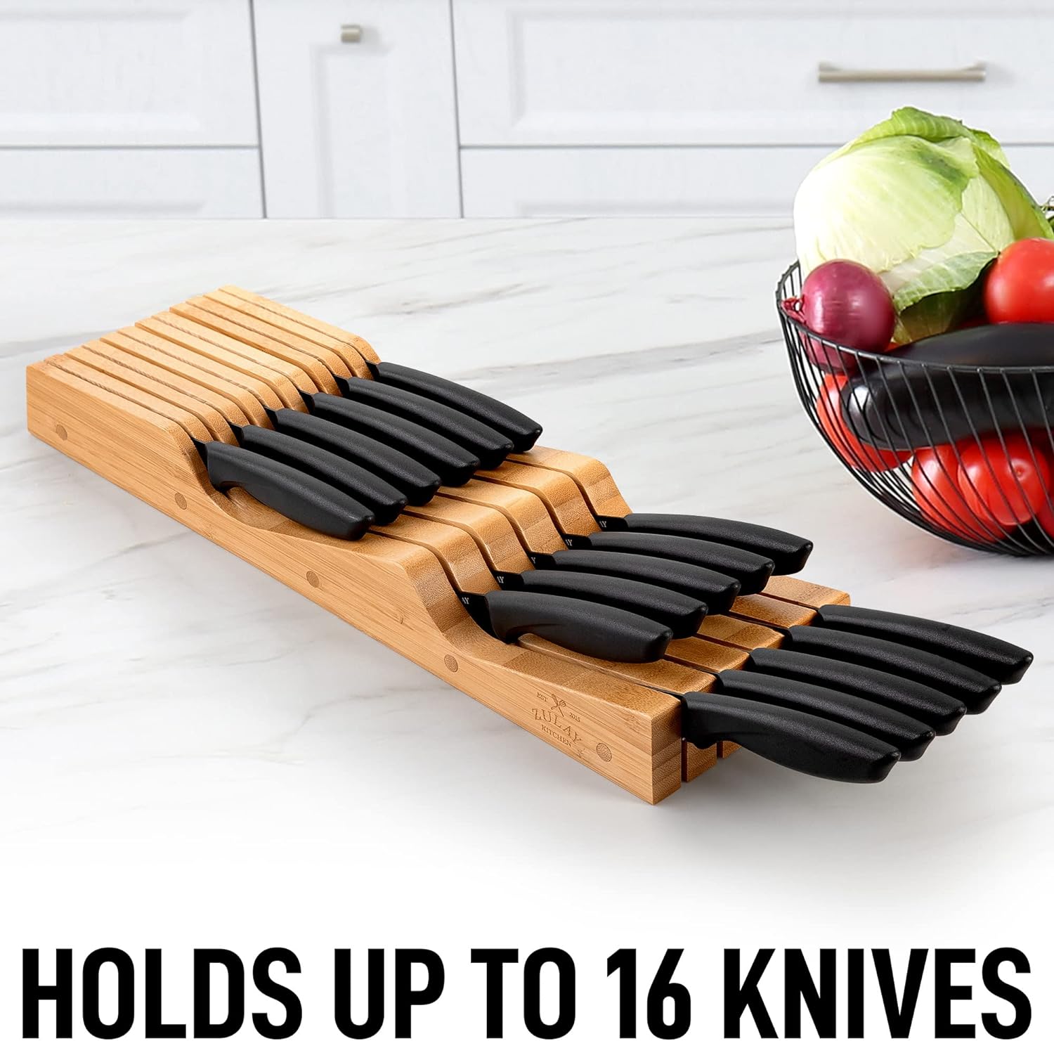 11 Piece Stainless Steel Kitchen Knife Set with In-Drawer Bamboo
