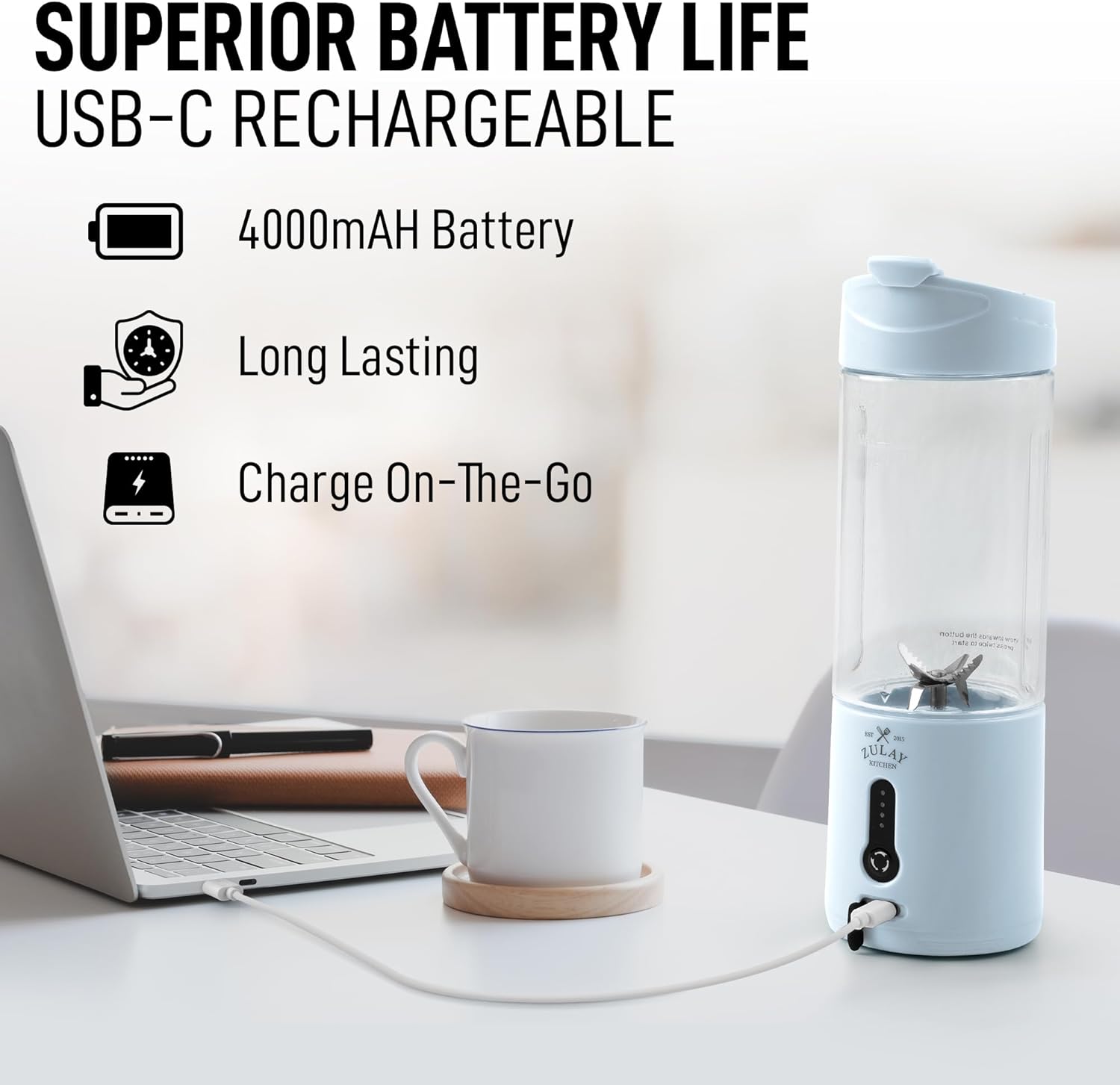 Portable Electric Mini Blender 500ML Type-C Rechargeable Fruit