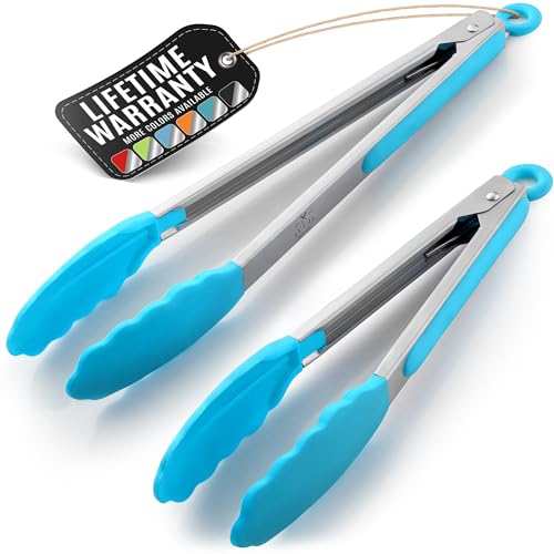  YAWALL Tongs for Cooking 2 PCS Kitchen Tongs with Silicone Tips  Rubber Tipped Tongs Utensils for Food Serving(Blue): Home & Kitchen