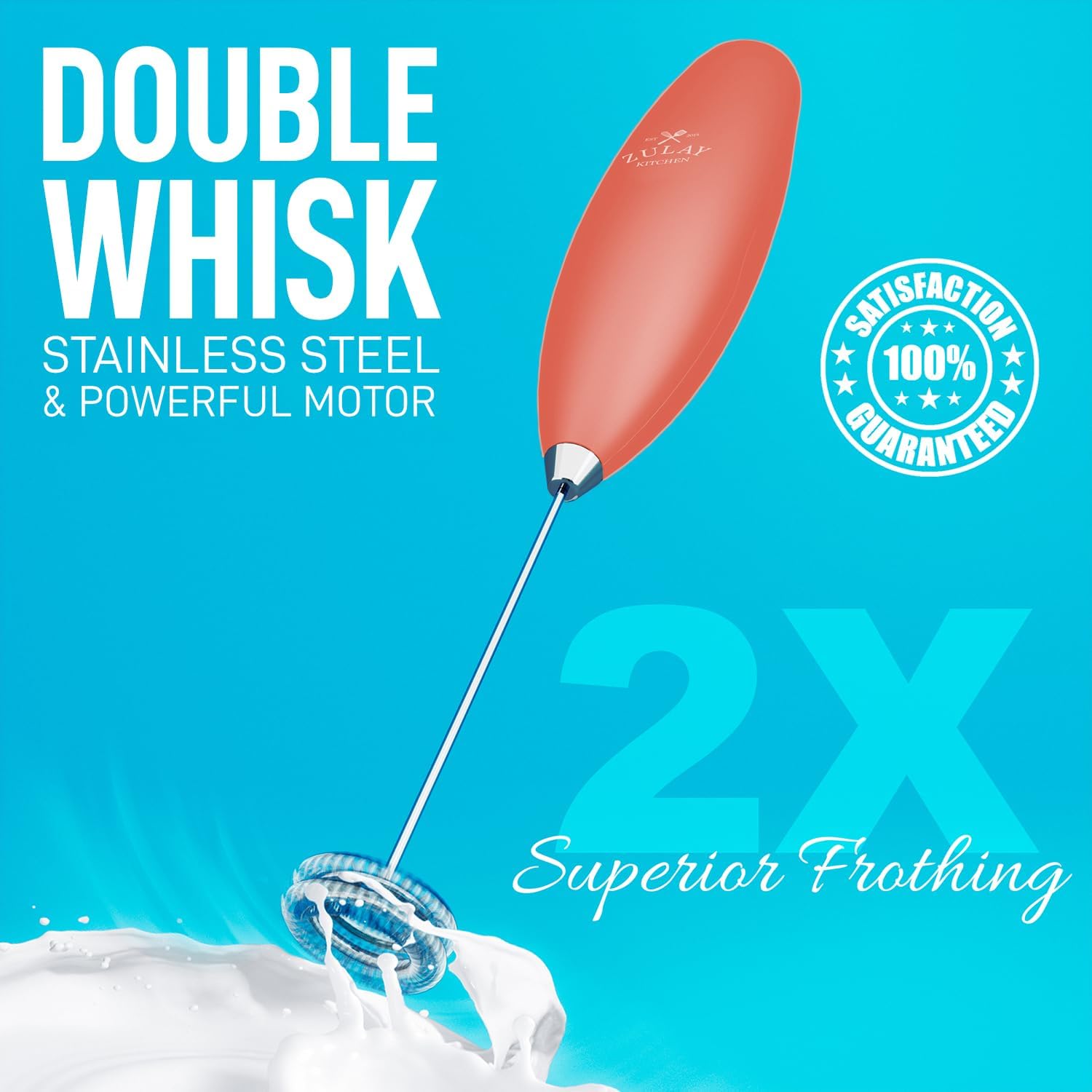 Double Whisk Milk Frother Handheld Mixer