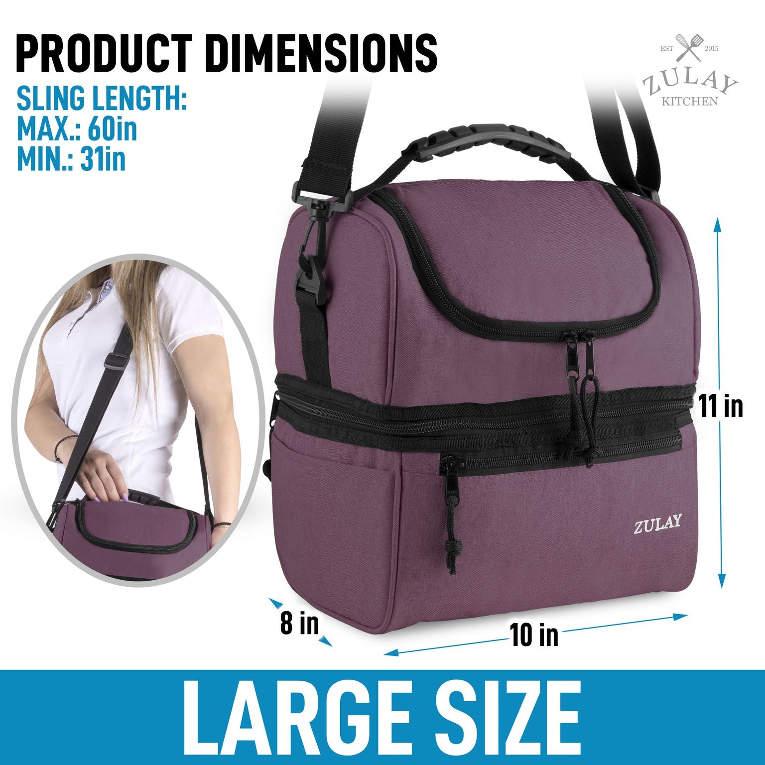 Insulated 2-Compartment Lunch Box Bag With Strap Online | Zulay Kitchen -  Save Big Today