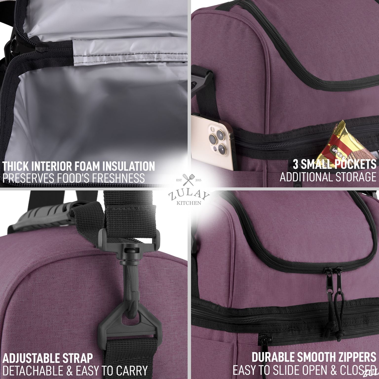 Insulated 2-Compartment Lunch Box Bag With Strap