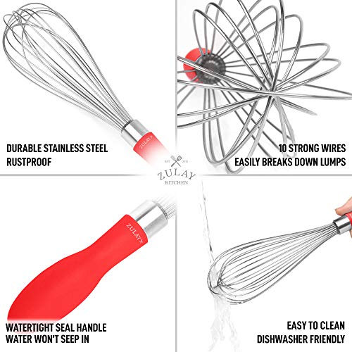 Zulay (3 Pack) Stainless Steel Whisk Set 8 10 12 - Sturdy 7 Wire Whisks  For Cooking & Baking - Kitchen Utensil Wisk For Blending, Stirring