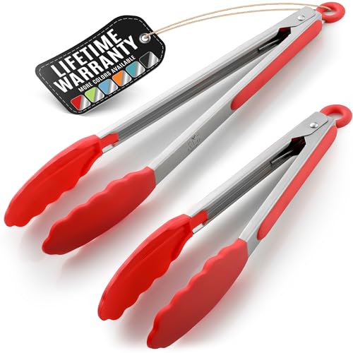 Goodful 2 Piece Red Silicone & Stainless Tong Utensil Set Kitchen Cooking  New