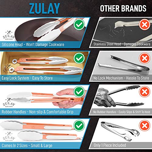 Zulay Kitchen Tongs With Silicone Tips and Lock Mechanism (9 & 12