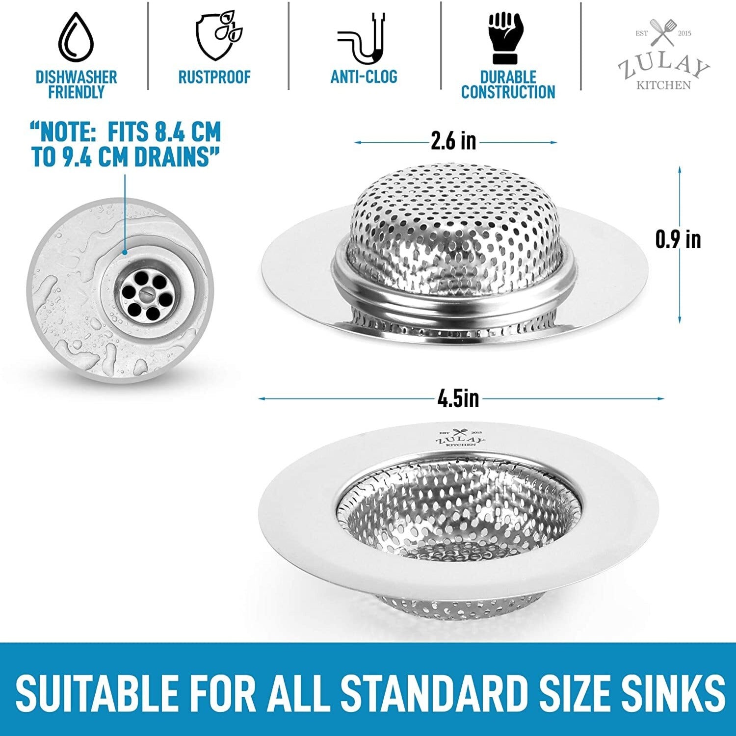 2 PCS Anti-Clogging Kitchen Sink Strainer and Kitchen Sink Stopper -  Stainless S