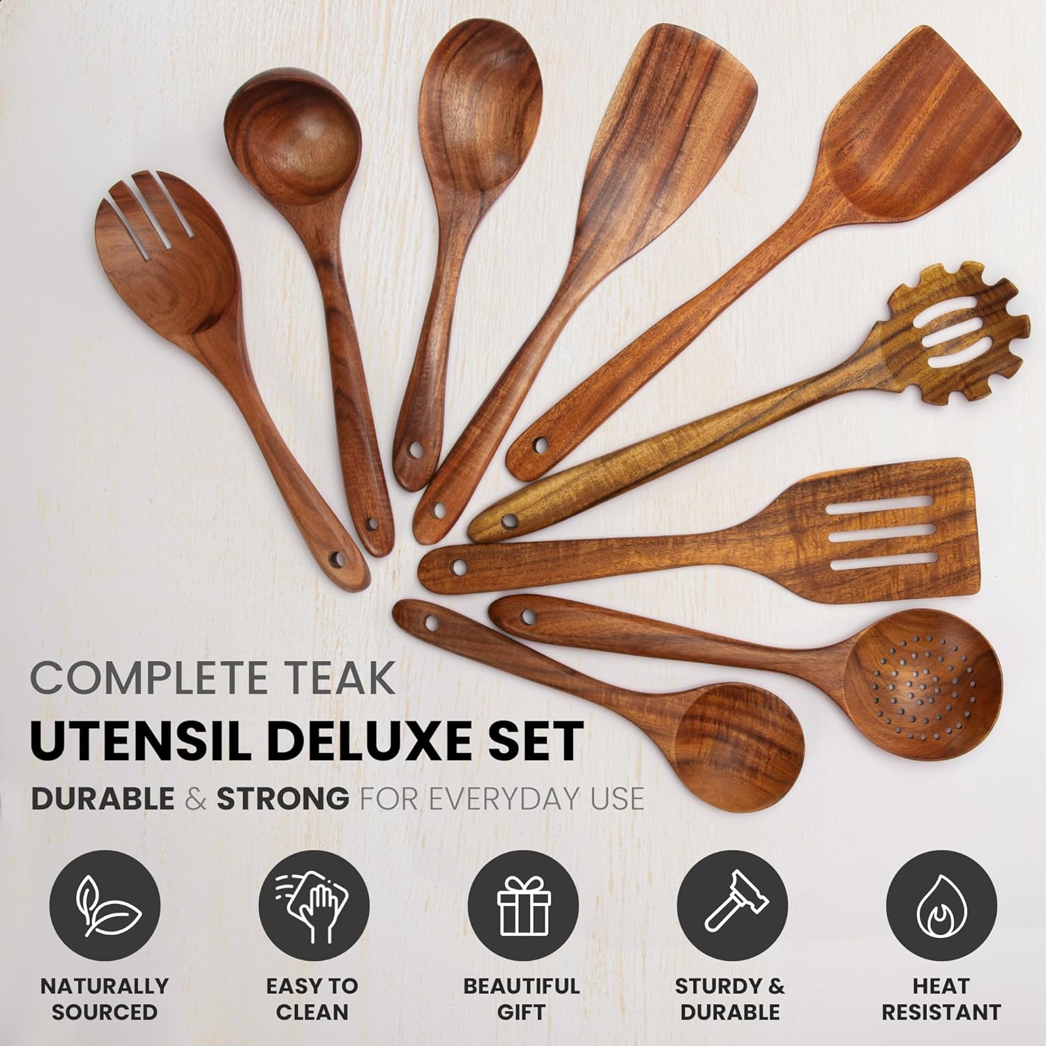 9-Piece Teak Wooden Utensils- Premium Gift Box