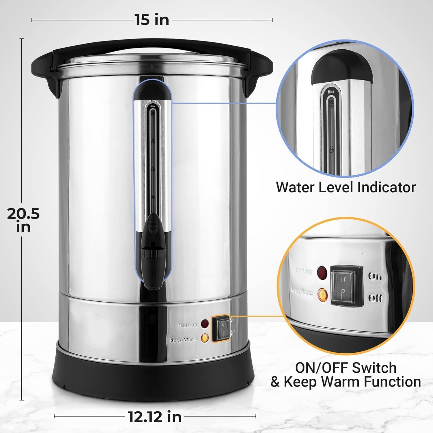 Large Coffee Urn, 100-Cup Coffee Maker with Temperature Control