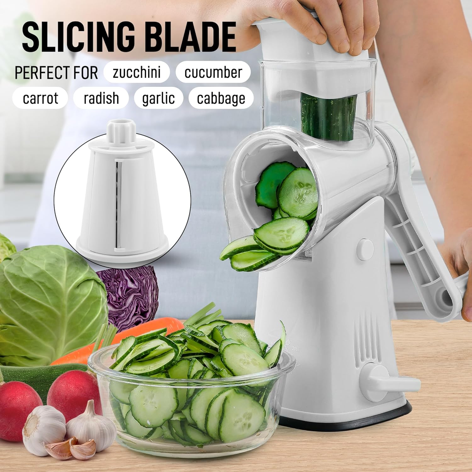Clearance Sale!!! Handheld Rotary Cheese Grater, Vegetable Mandoline Slicer  Easy Cleaning, Kitchen Cheese Grater Shredder With 3 Stainless Blader,  Green 