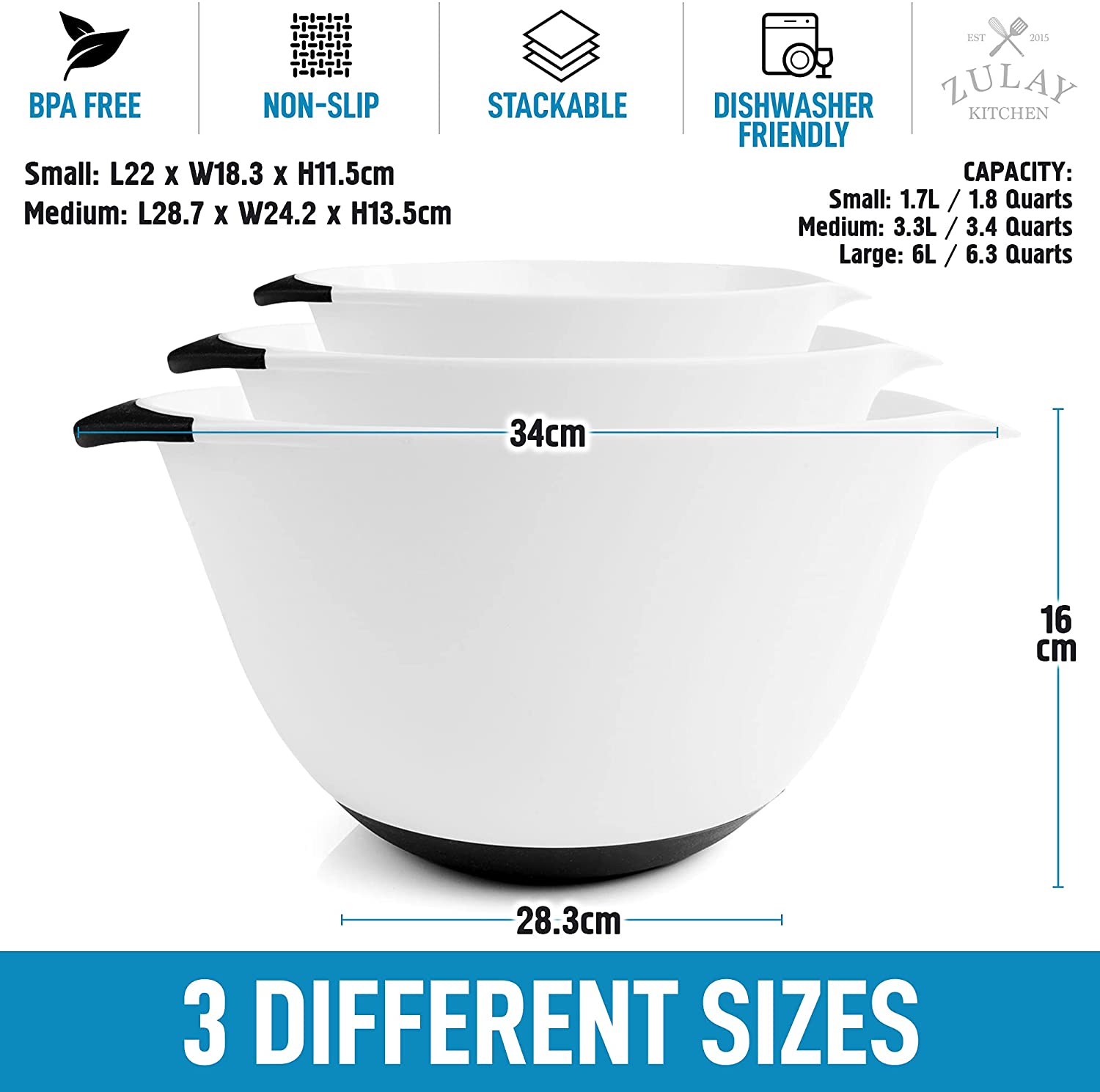 Bpa Free Plastic Round Mixing Bowl With Lids, Nesting Bowls With