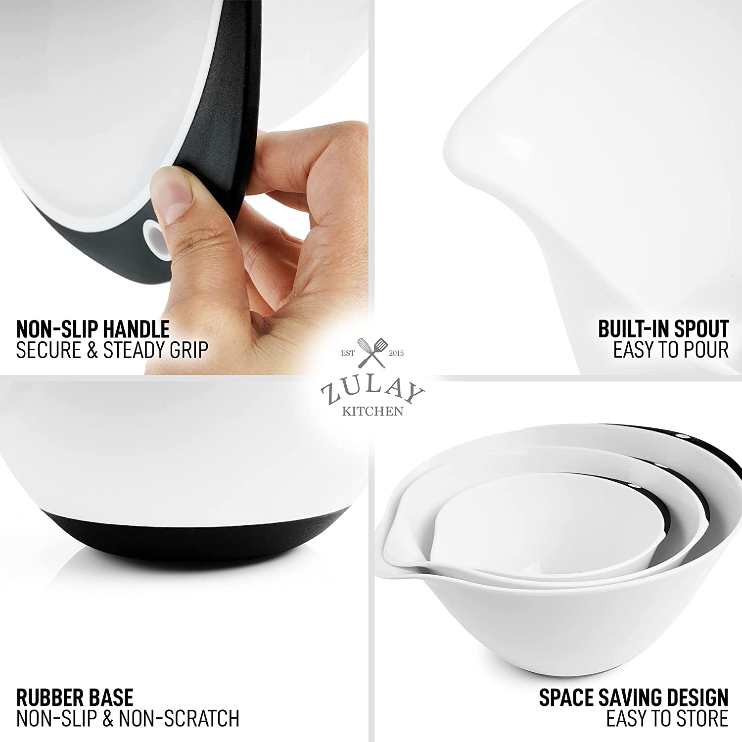 3-Piece Plastic Mixing Bowl Set - Zulay KitchenZulay Kitchen