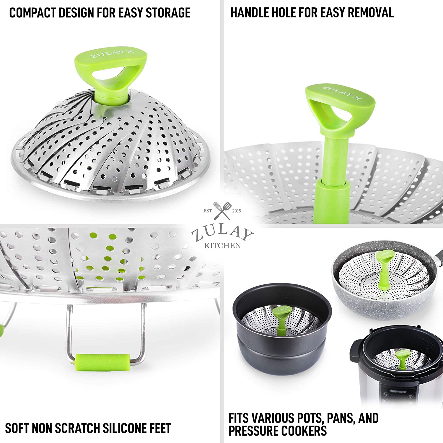 Vegetable Steamer Basket Cooking Foldable Adjustable Stainless