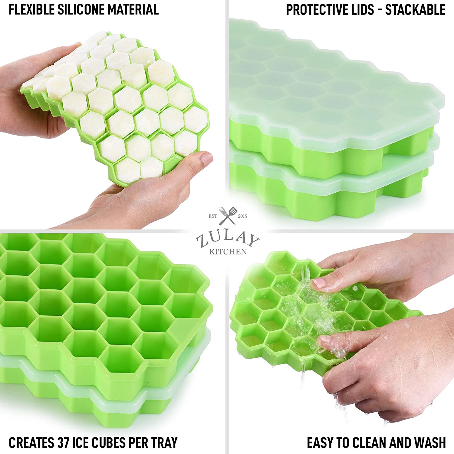 Ice Cube Trays 4 Pack with Removable Lid Stackable Ice Trays with