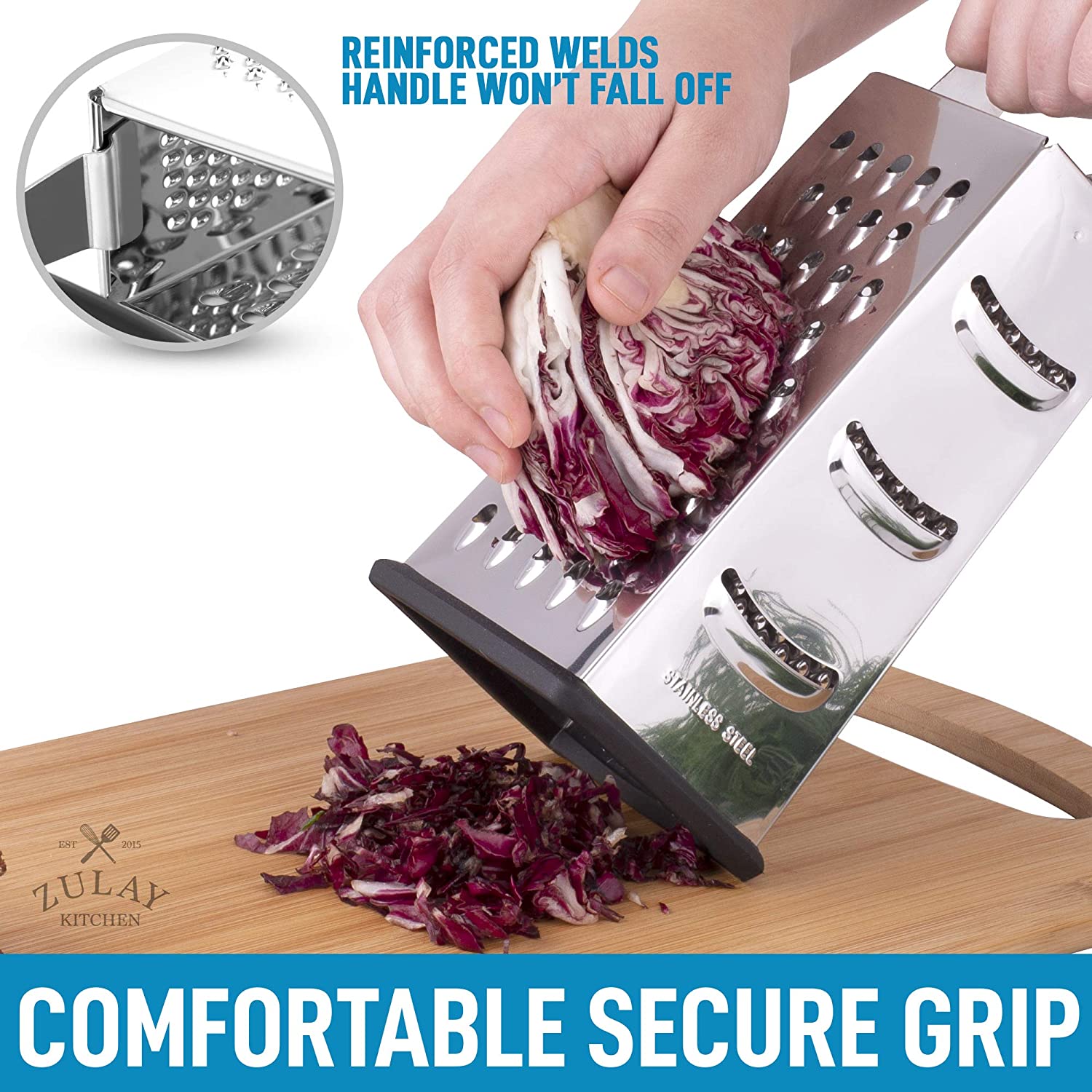 Zulay Kitchen Professional Stainless Steel Flat Handheld Cheese Grater -  Black 