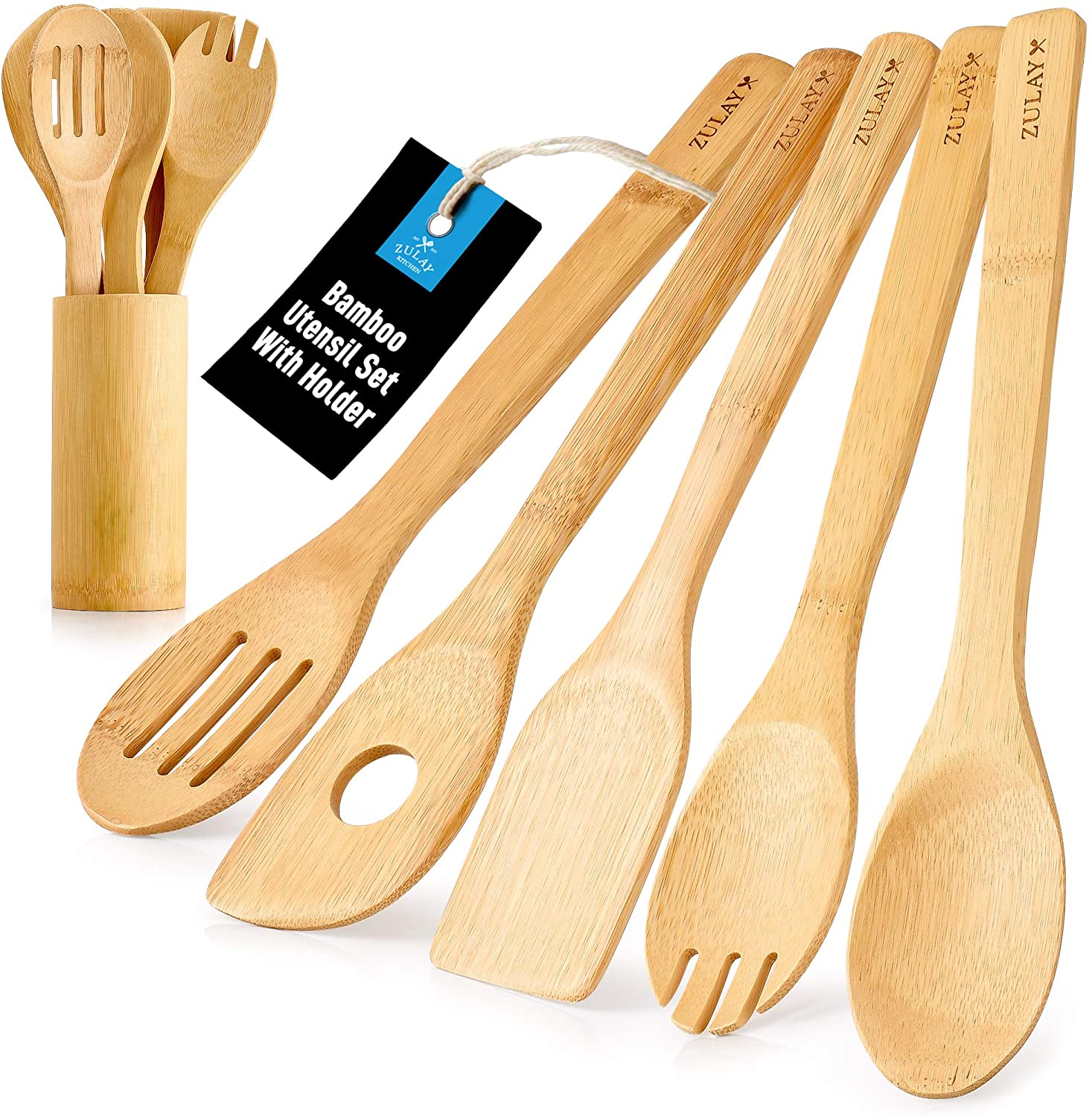 Bamboo Cooking Utensils With Holder (6 Piece) - Zulay KitchenZulay Kitchen