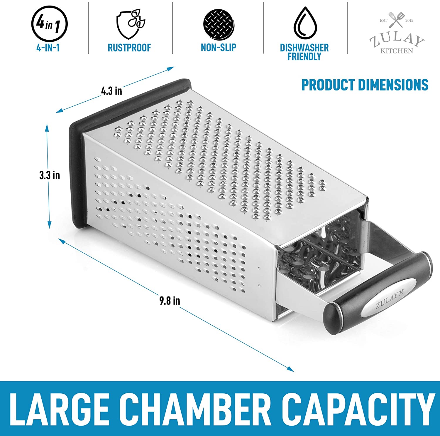 Cheese Grater, Handheld Kitchen Grater With Long Stainless Steel