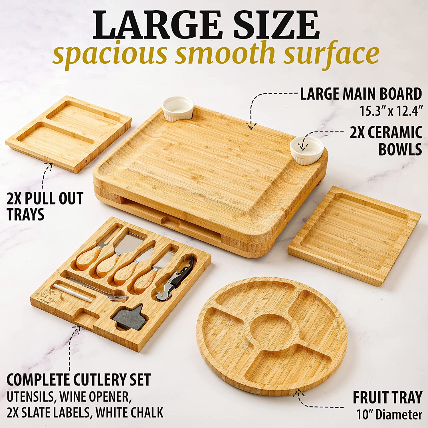 Bamboo Cheese Board Deluxe Set from Zulay Kitchen