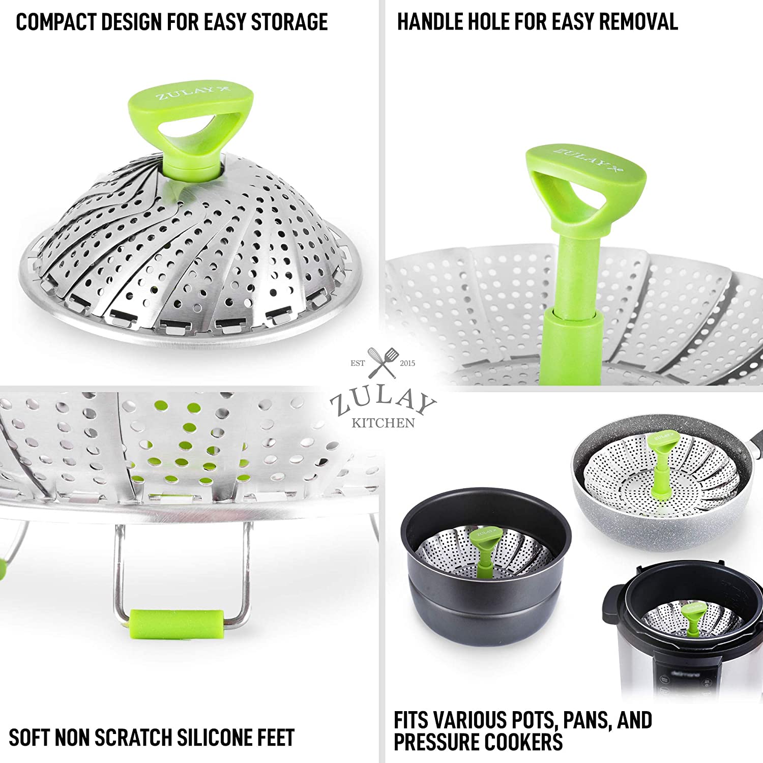 Compact Design Vegetable Steamer Basket by Zulay Kitchen