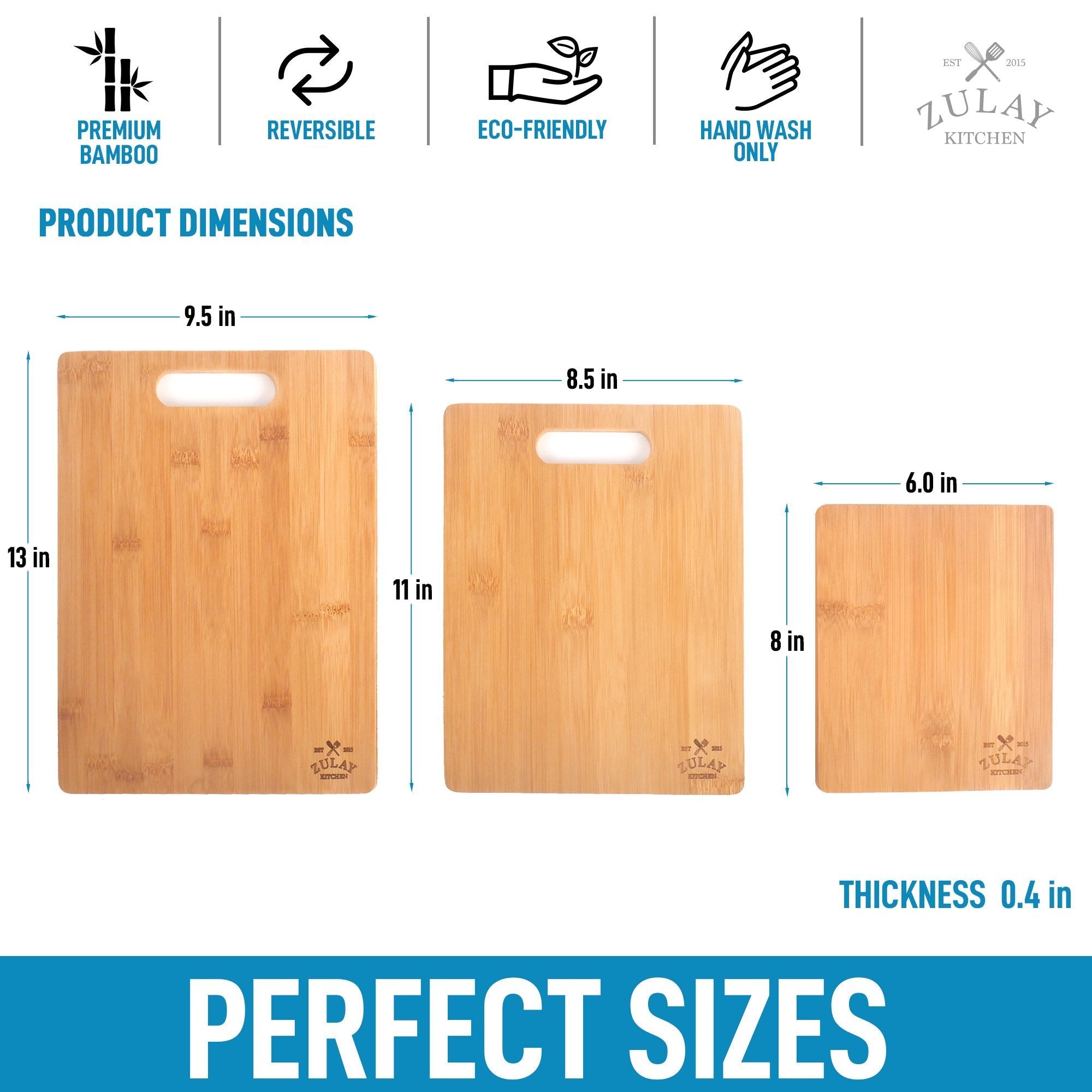 Wooden Cutting Boards for Kitchen - Bamboo Chopping Board Set of 3 | BlauKe