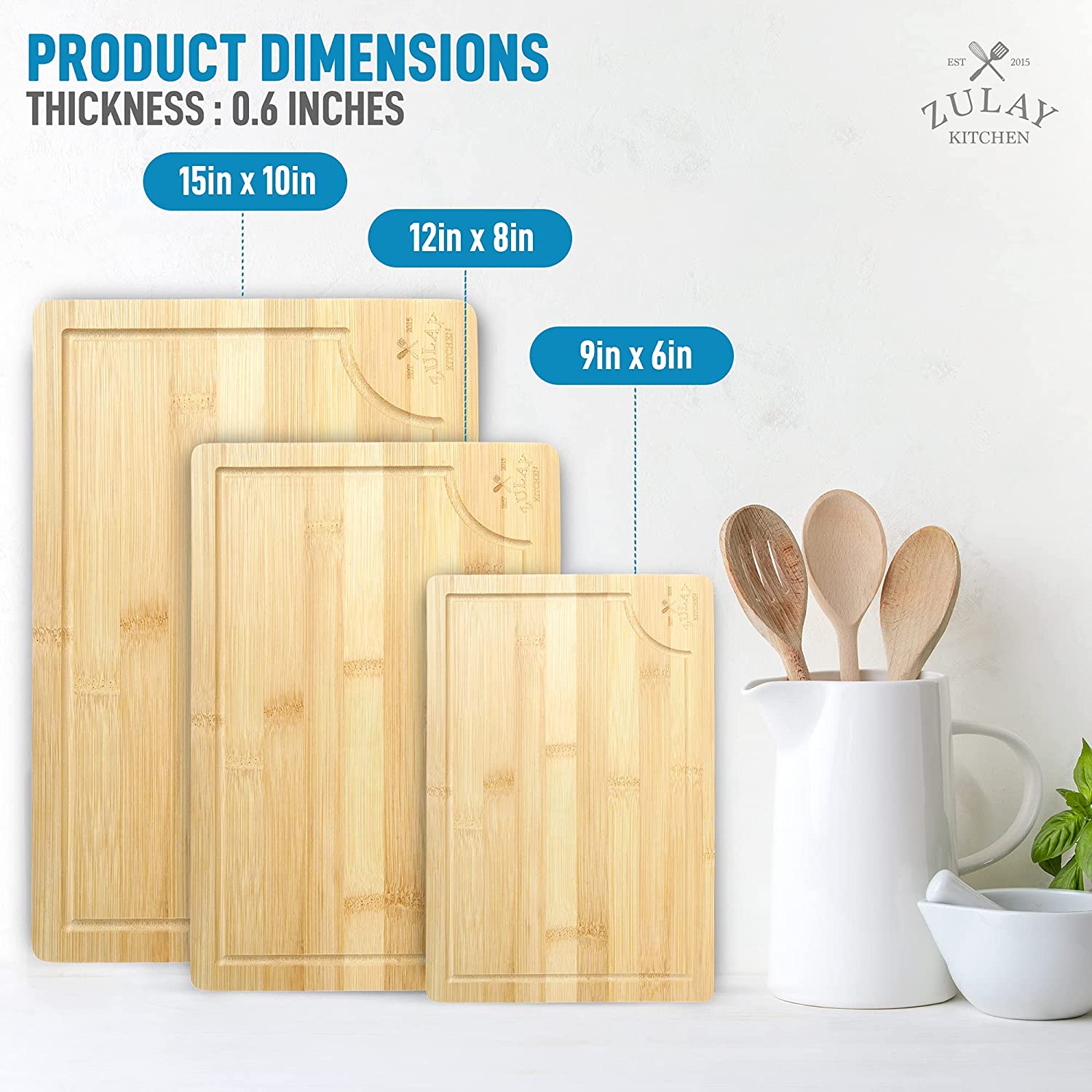 Bamboo Cutting Board Set With Juice Groove - Zulay KitchenZulay Kitchen
