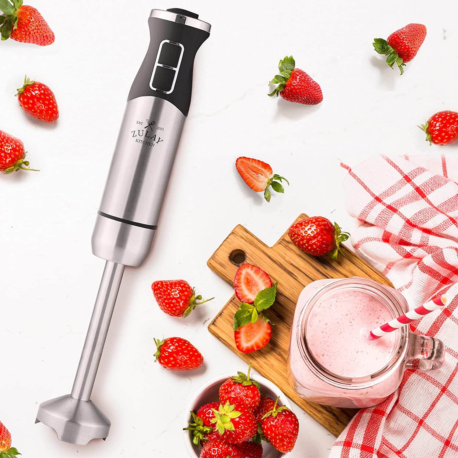 Zell Immersion Blender Handheld, Reinforced 800 Watt 5 Speed Turbo  Immersion Blender, Hand Blender For Shakes And Smoothies, 304 Stainless  Steel With Whisk & Milk Frother Attachments (3In1) 