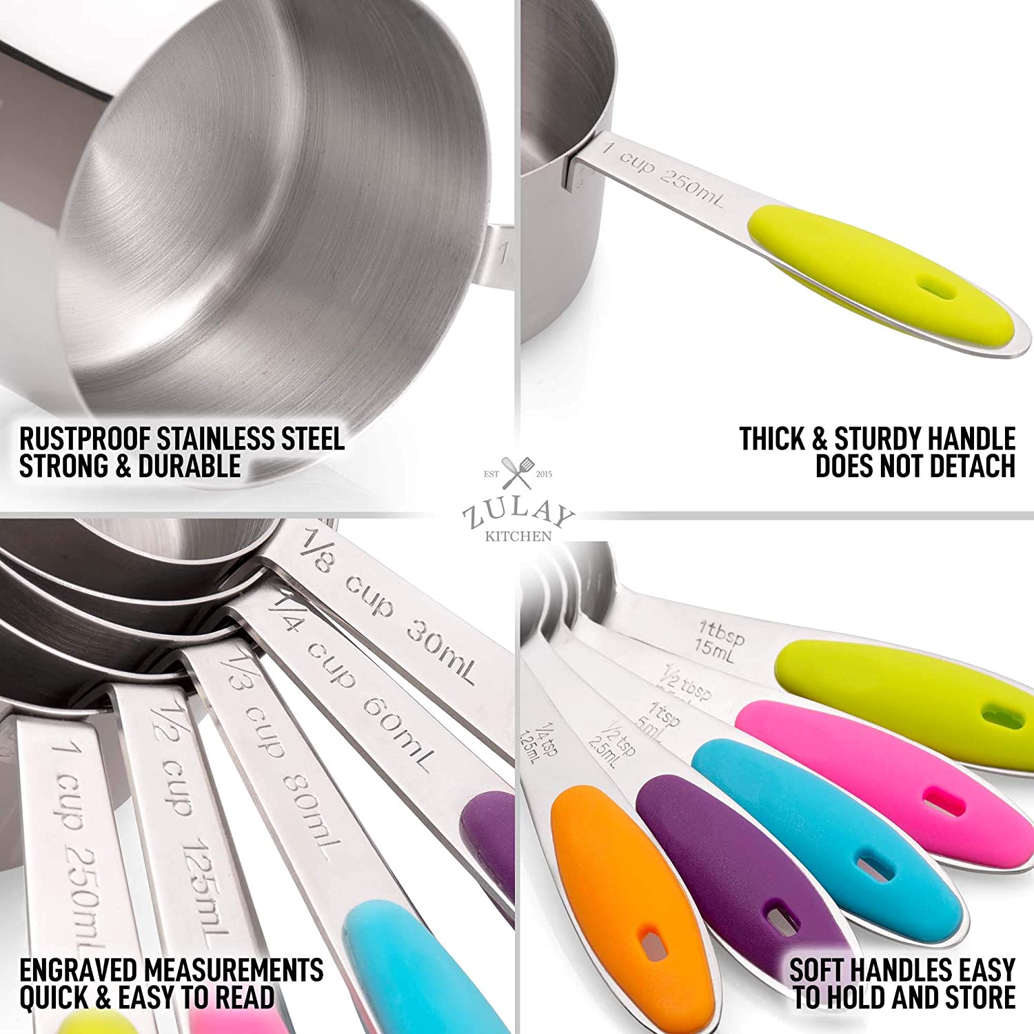 Measuring Cups and Spoon (Multicolored) - 10 piece Set - Zulay KitchenZulay Kitchen