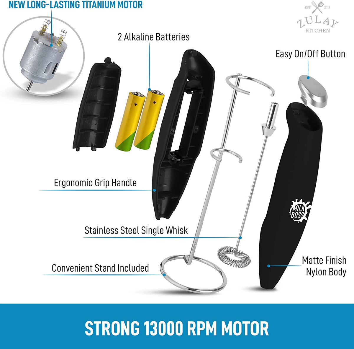 Milk Frother with Batteries Included Zulay Kitchen