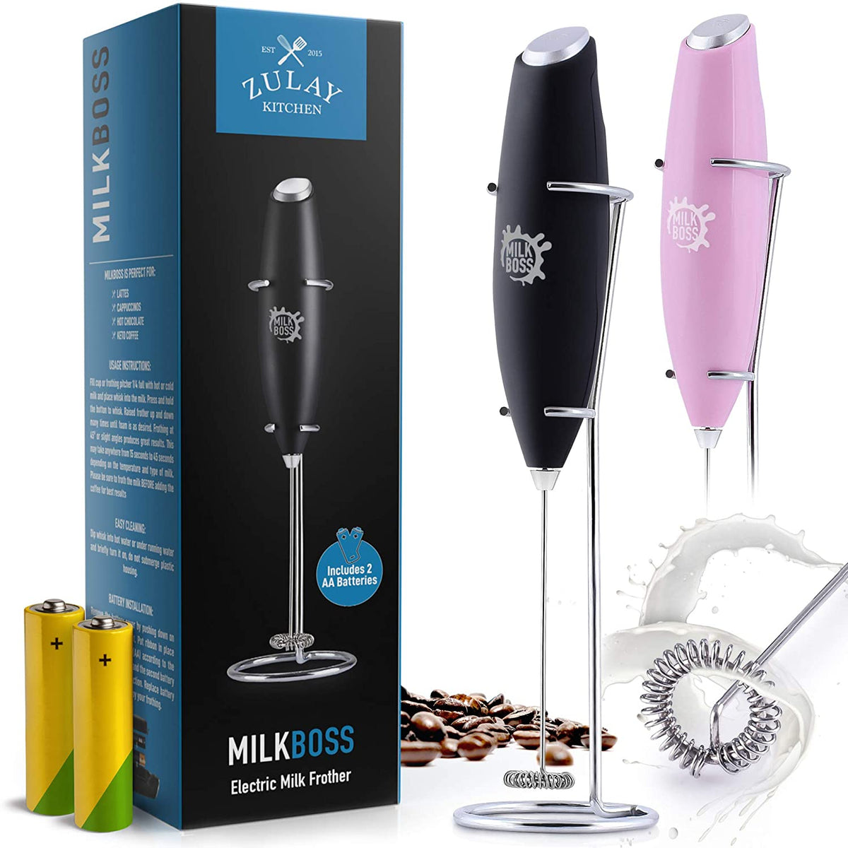 Zulay Kitchen Milk Boss Milk Frother with Holster Stand - Teal 