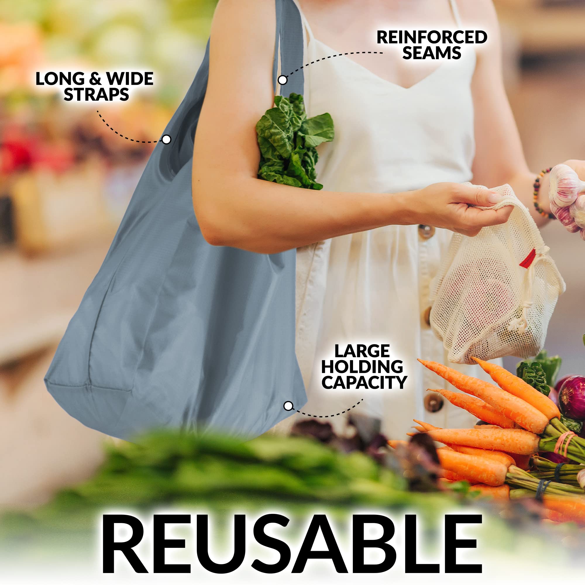 Reusable Grocery Bags - 5 Pack - Zulay KitchenZulay Kitchen