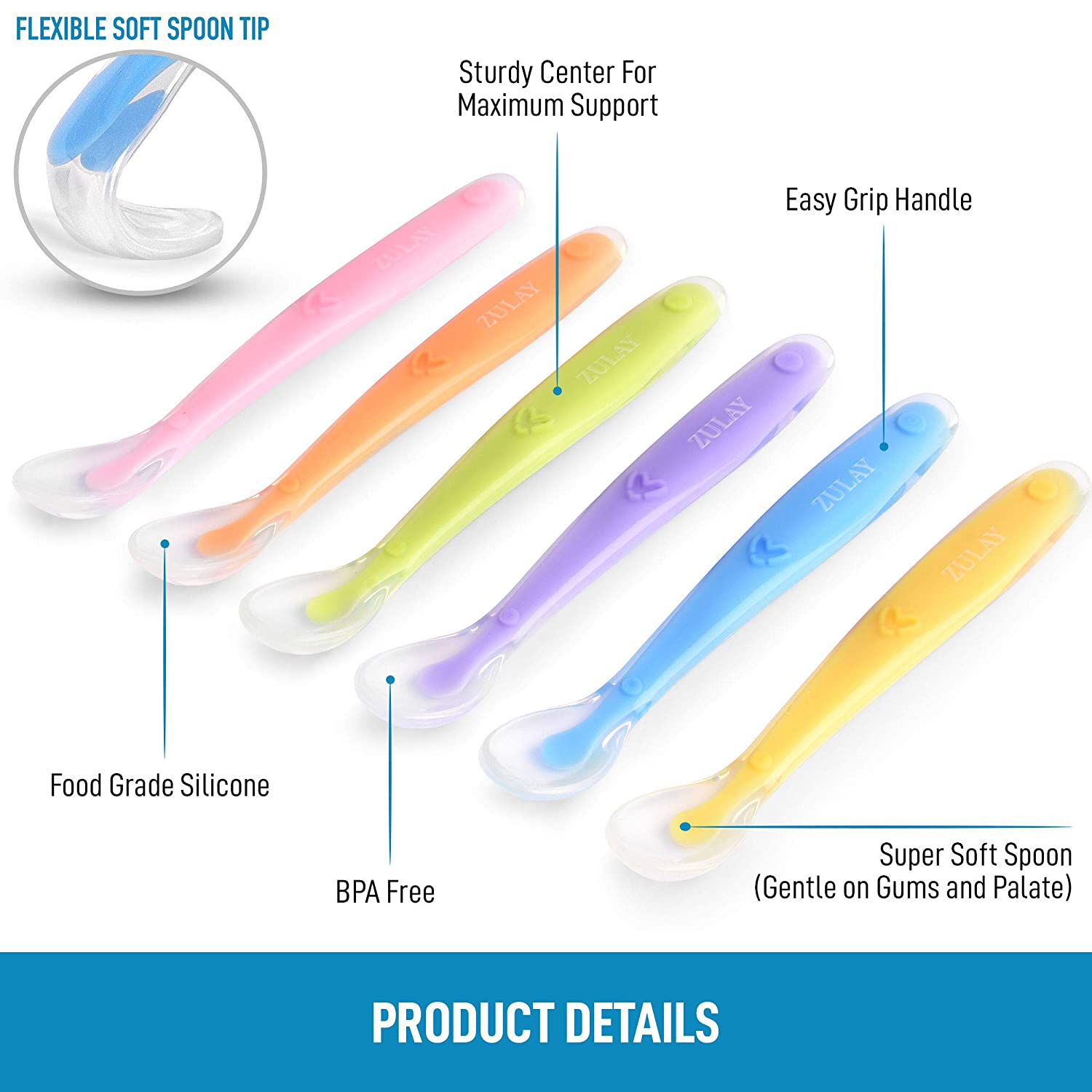 6-Piece Silicone Baby Feeding Spoons, First Stage Baby Infant Spoons,  Soft-Tip Easy on Gums, Baby Training Spoon Self Feeding, Baby Utensils  Feeding