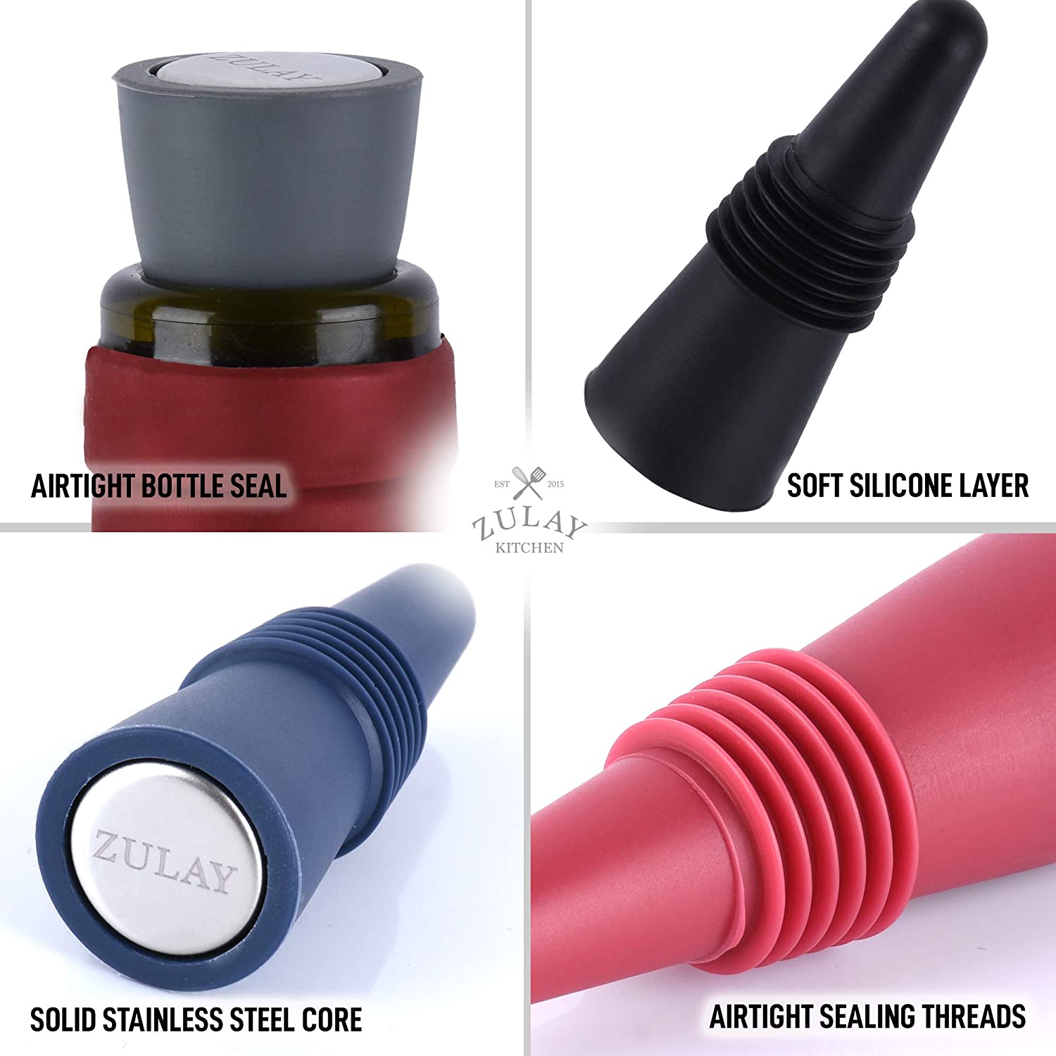 Silicone Wine Stoppers (Assorted Colors) - Set of 4 - Zulay KitchenZulay Kitchen