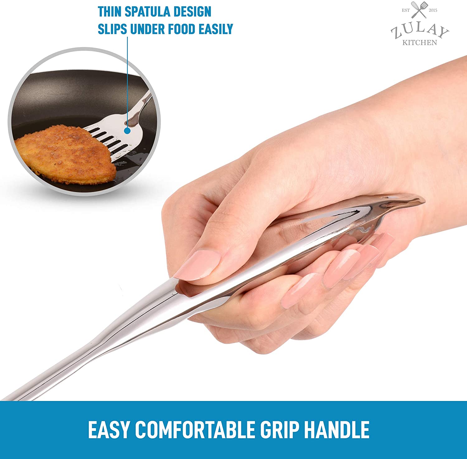 Slotted Turner Grill Spatula for Frying-Kitchen Heavy Duty Stainless Steel  Metal Spatula for Cooking- Ergonomic Easy Grip Solid Wood Handle