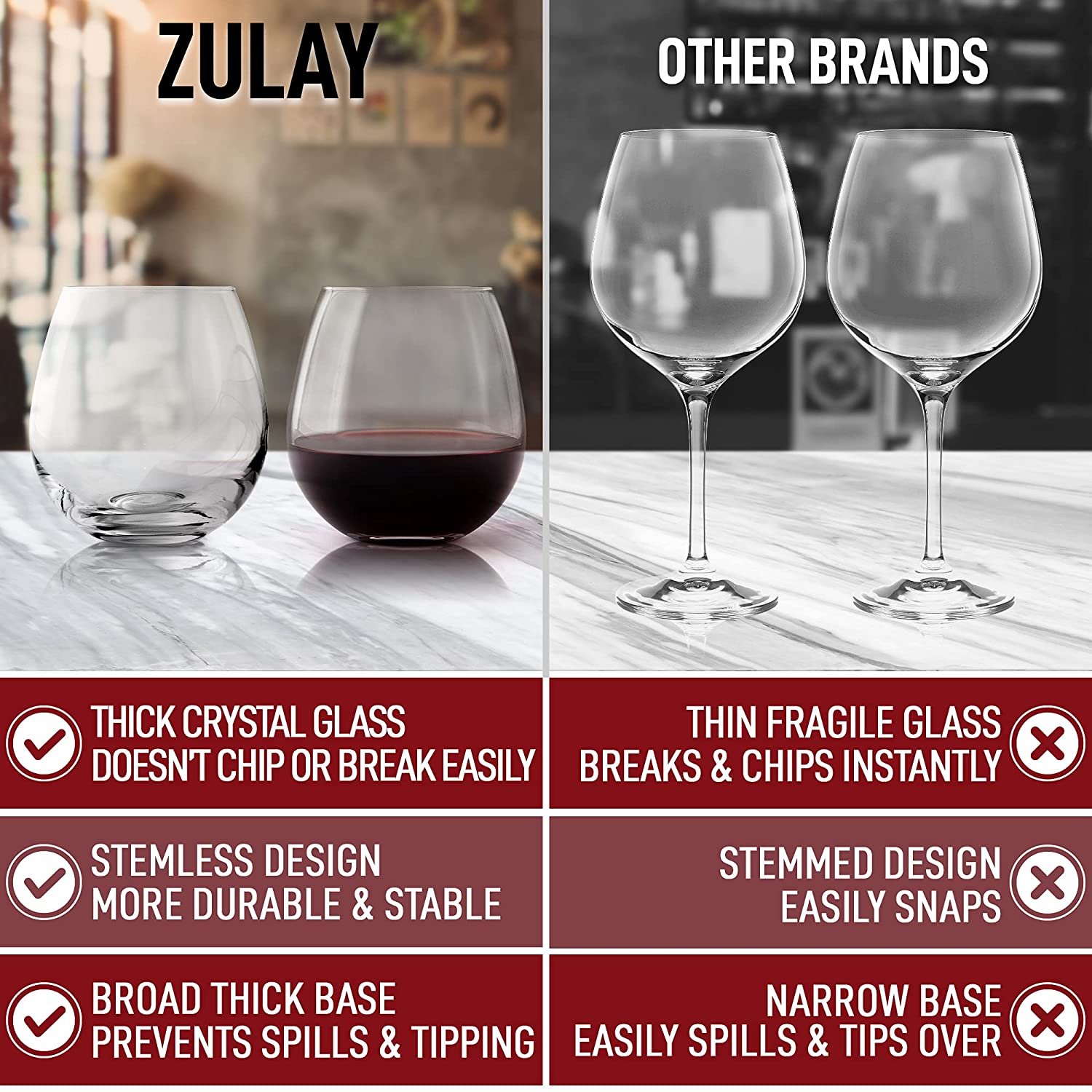 Large 'Red Wine' Glasses Set of 4-20Oz Slant Rim Wine Glass with