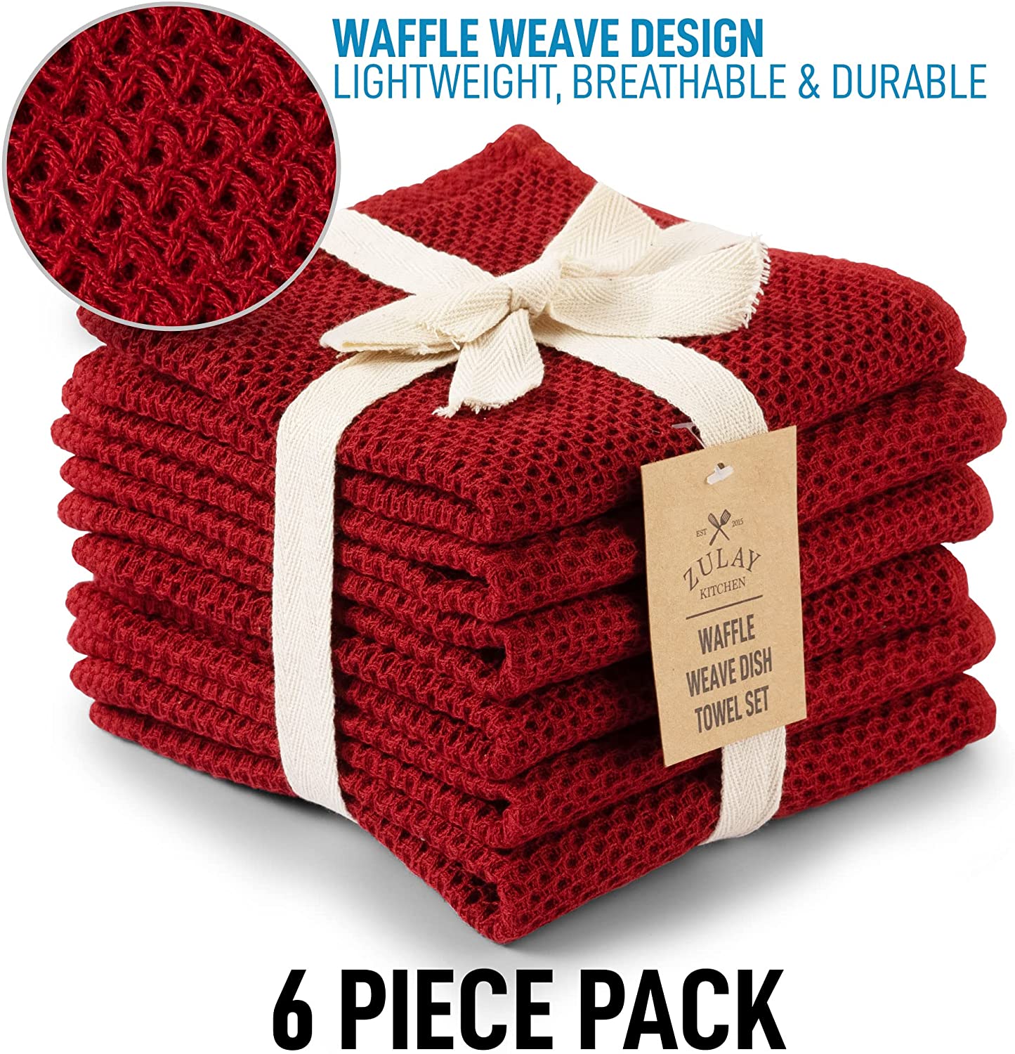 Buffalo Red & Natural Waffle Weave Kitchen Towel - Napkins2go