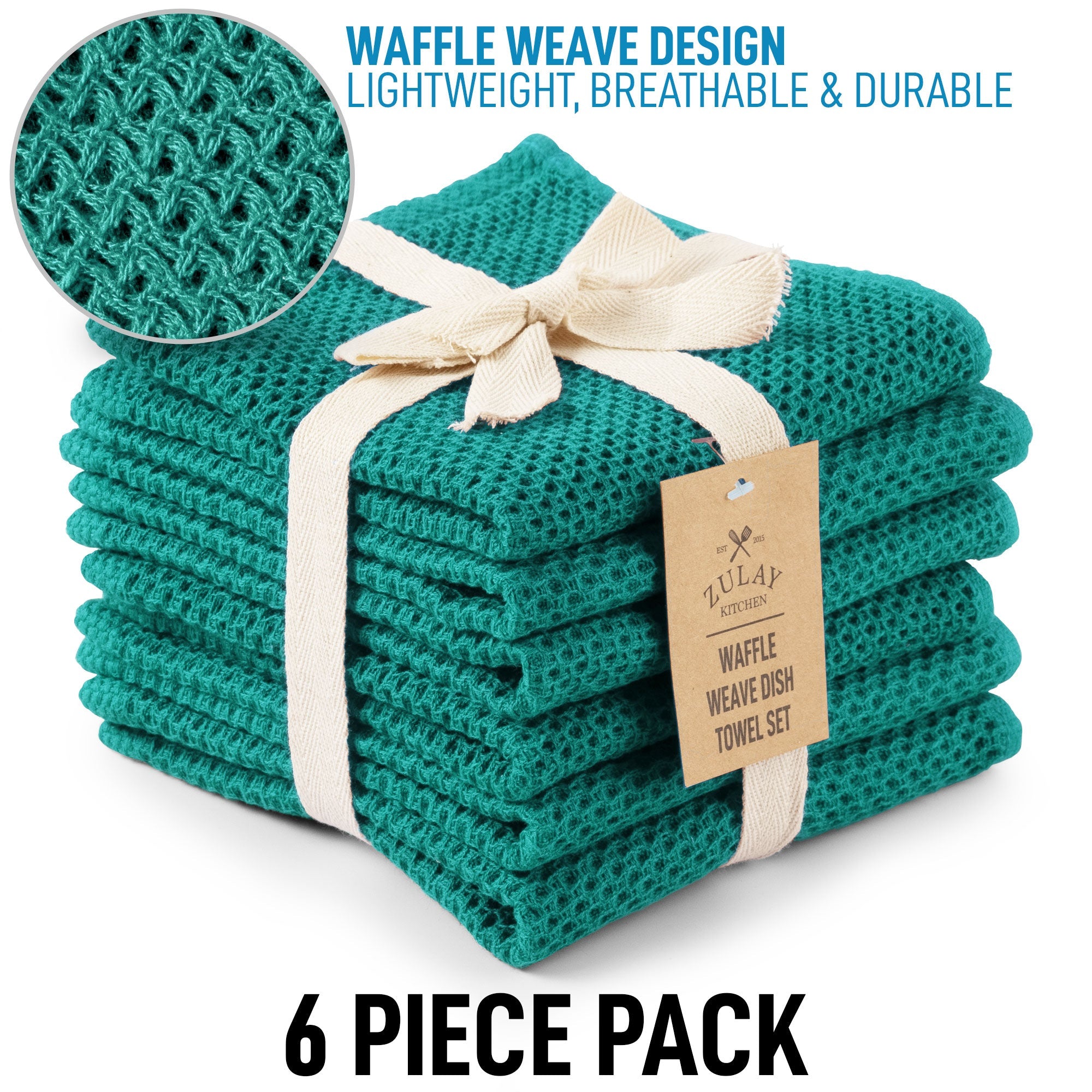 Zulay Kitchen Waffle Weave Kitchen Towels - 3 Pack 12 x 12 inch
