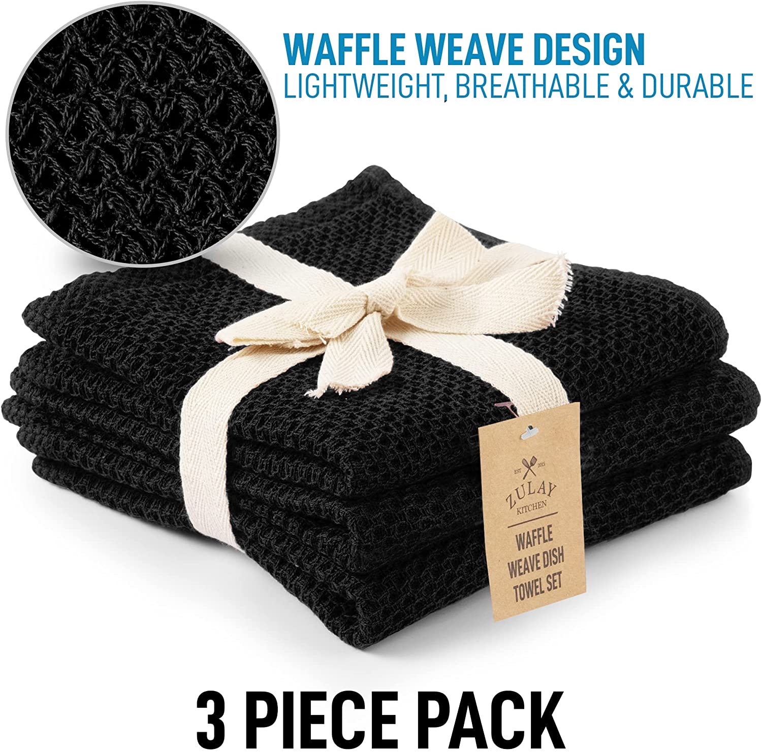 Waffle Weave Kitchen Towels 3 Pc. - Beige