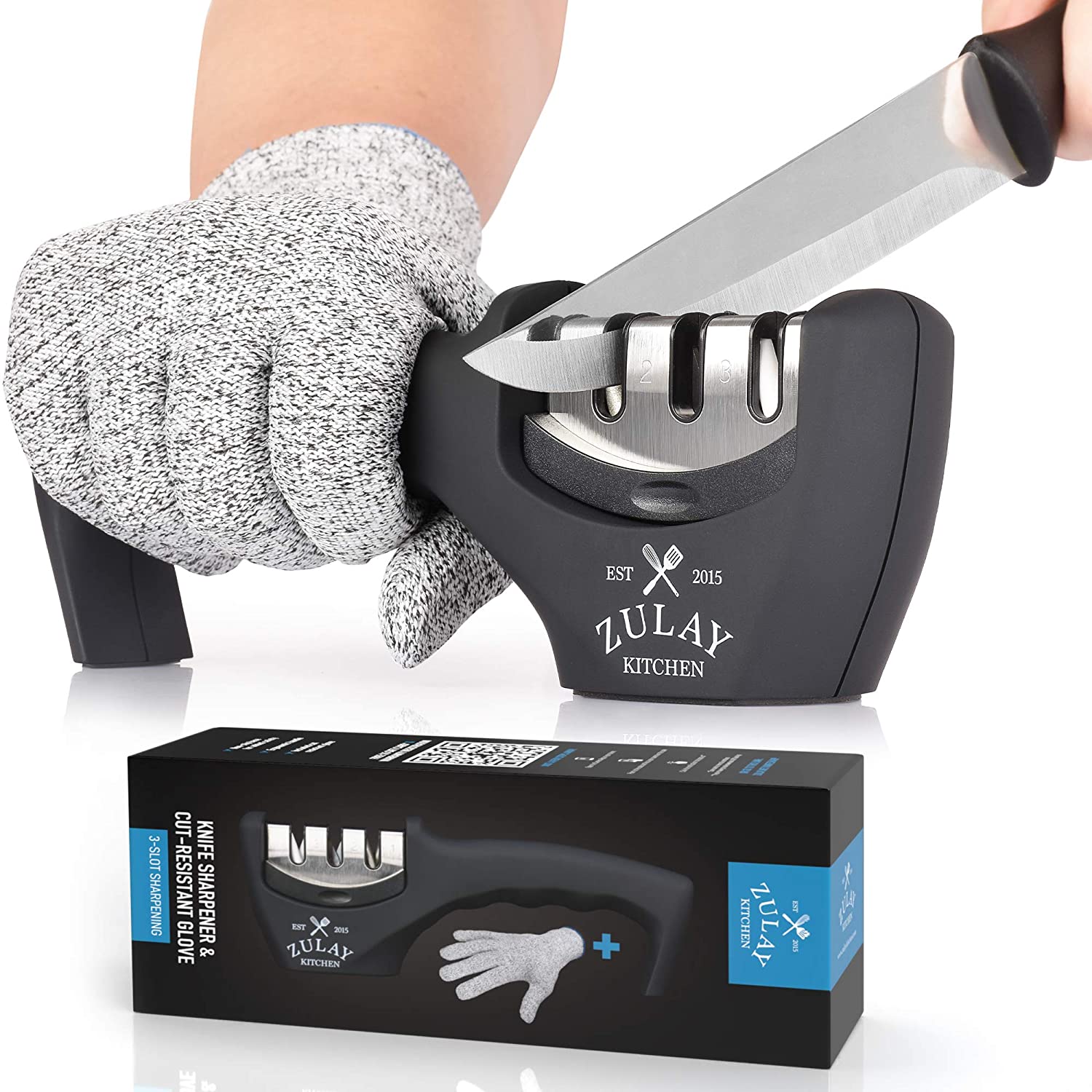 Zulay Kitchen 3 Stage Knife Sharpener & Cut-Resistant Glove - Zulay KitchenZulay Kitchen